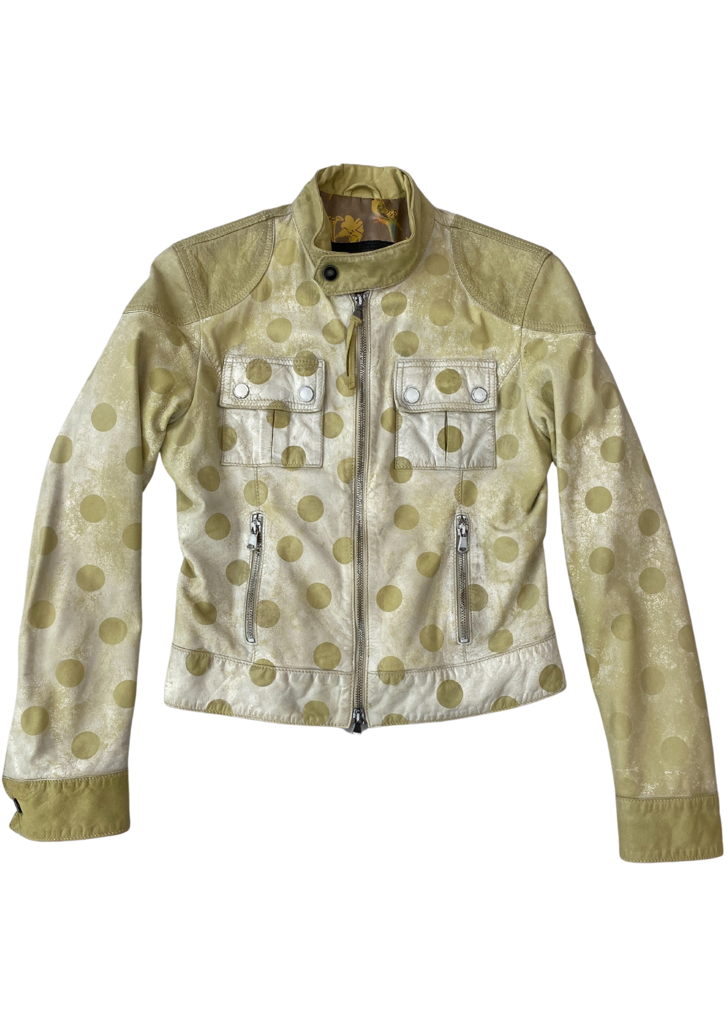 COMPAGNIA DELLE PELLI Pistachio Spray Polkadot Leather Moto Jacket