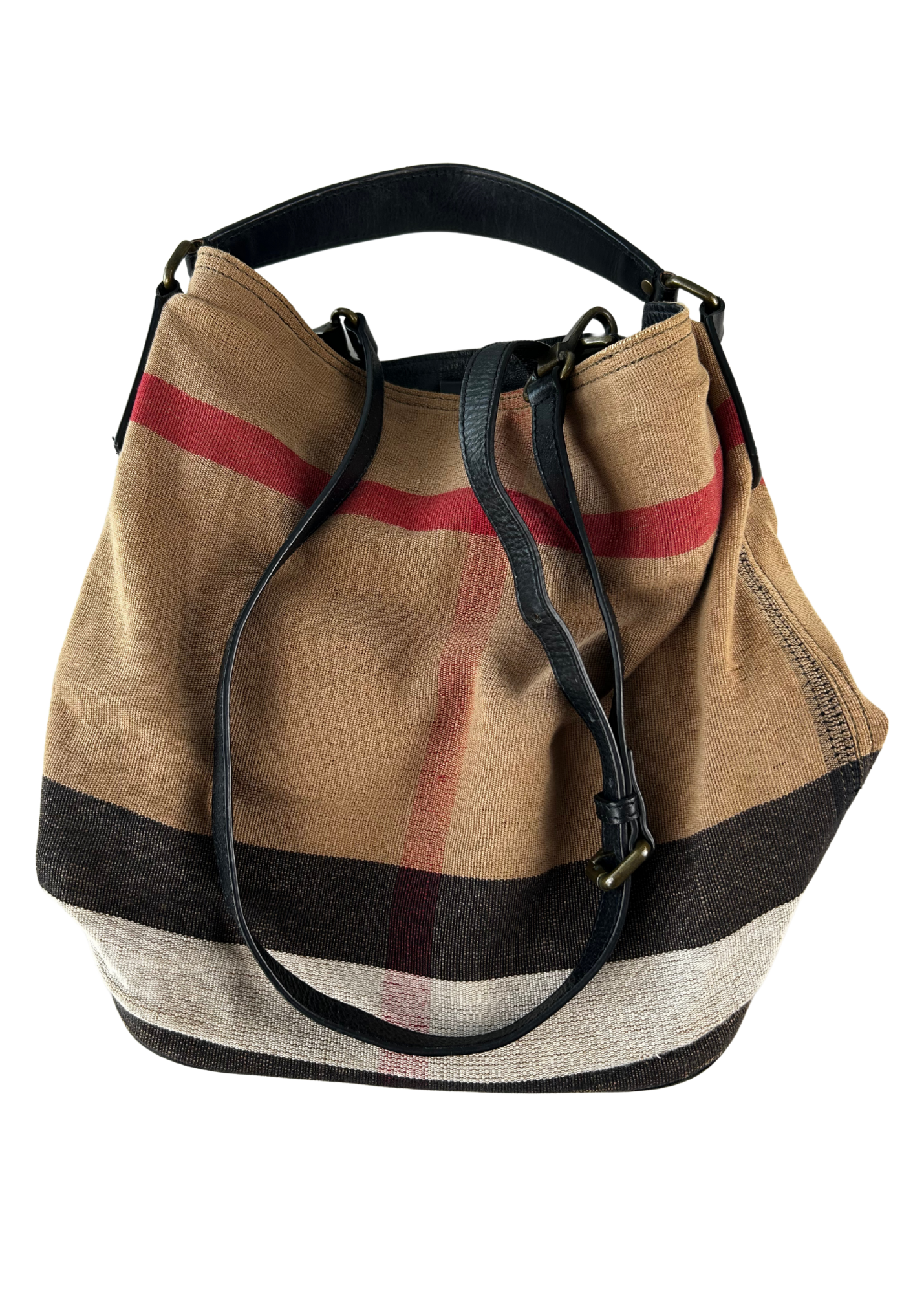 BURBERRY 'Ashby' Mega Nova Check Canvas Hobo Bag