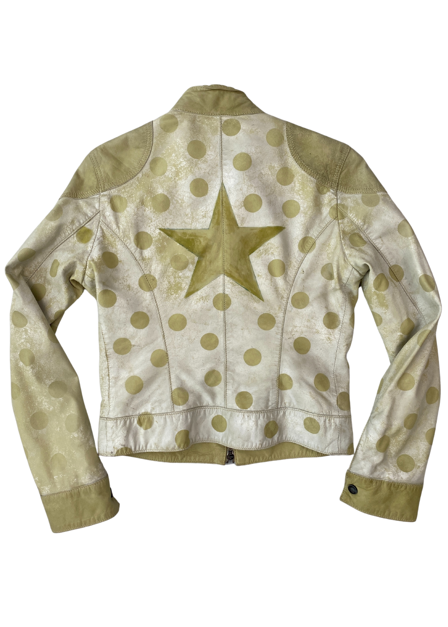 COMPAGNIA DELLE PELLI Pistachio Spray Polkadot Leather Moto Jacket