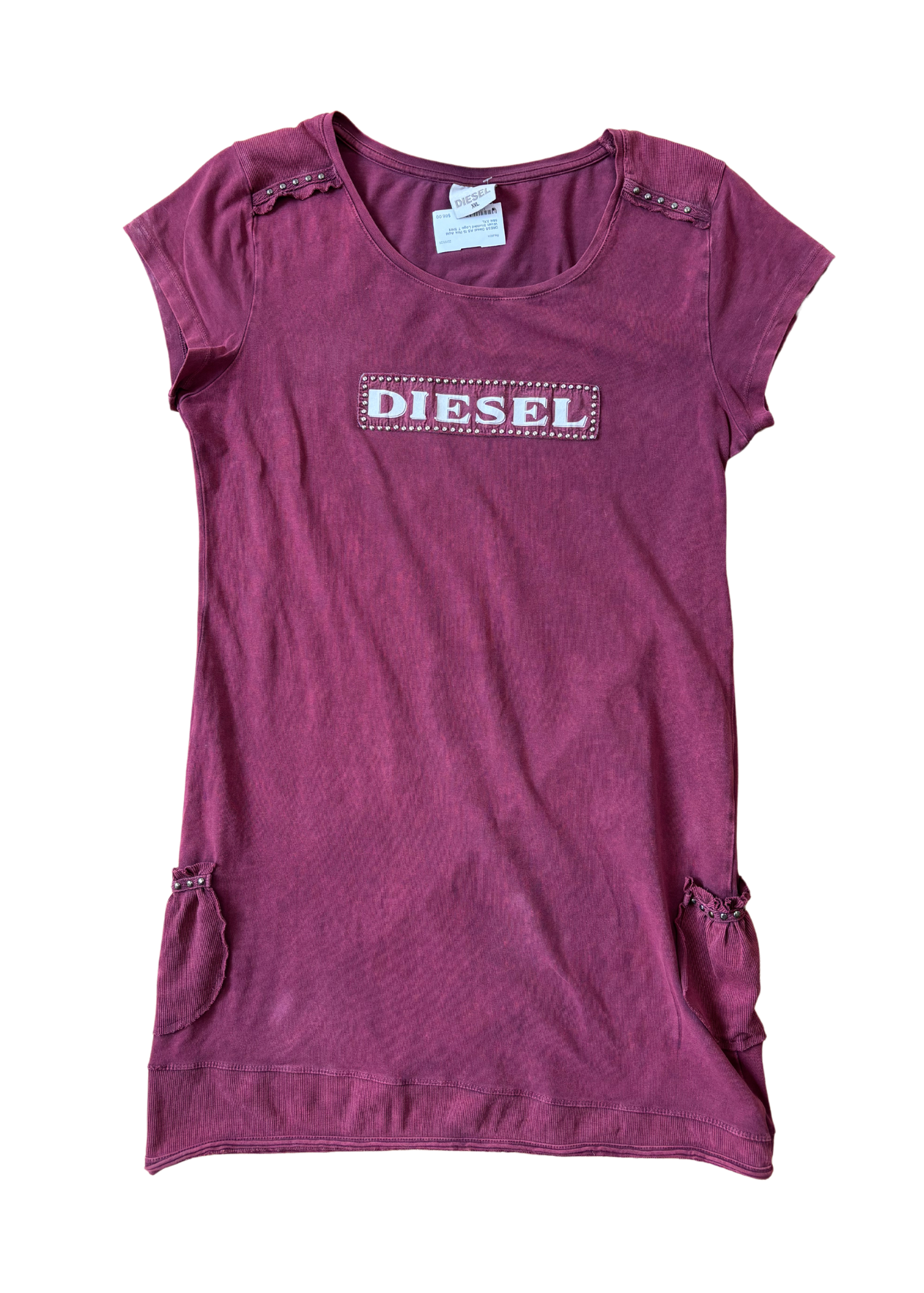 DIESEL Pink Acid Wash Studded Logo T-Shirt Mini Dress
