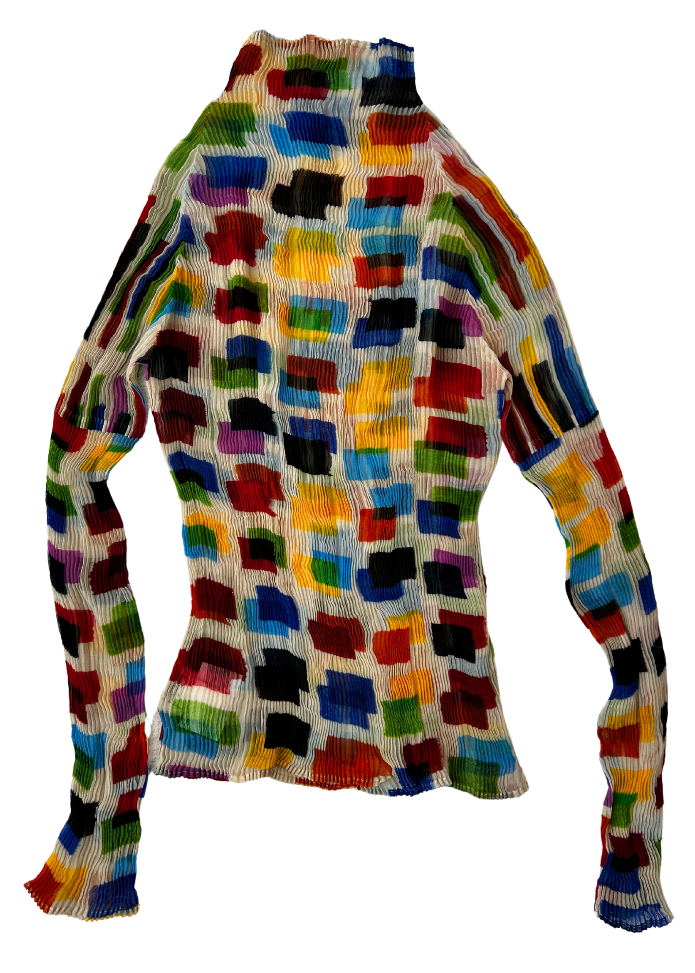 ISSEY MIYAKE FETE (AS IS) Multicoloured Square Print Pleat Mock Neck