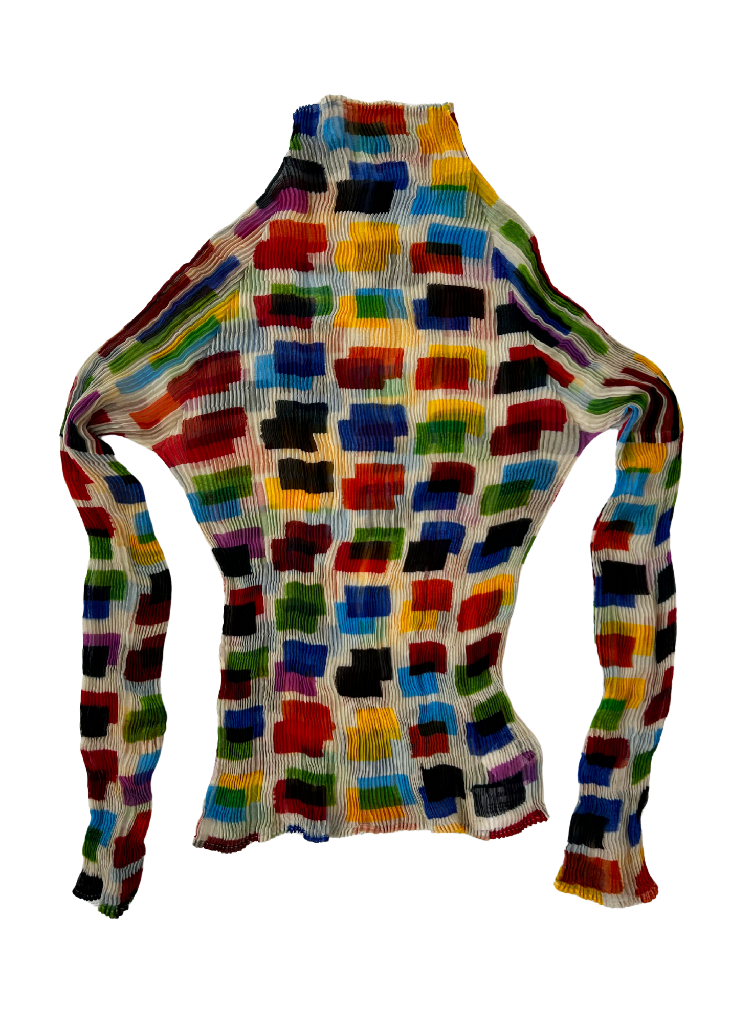 ISSEY MIYAKE FETE (AS IS) Multicoloured Square Print Pleat Mock Neck