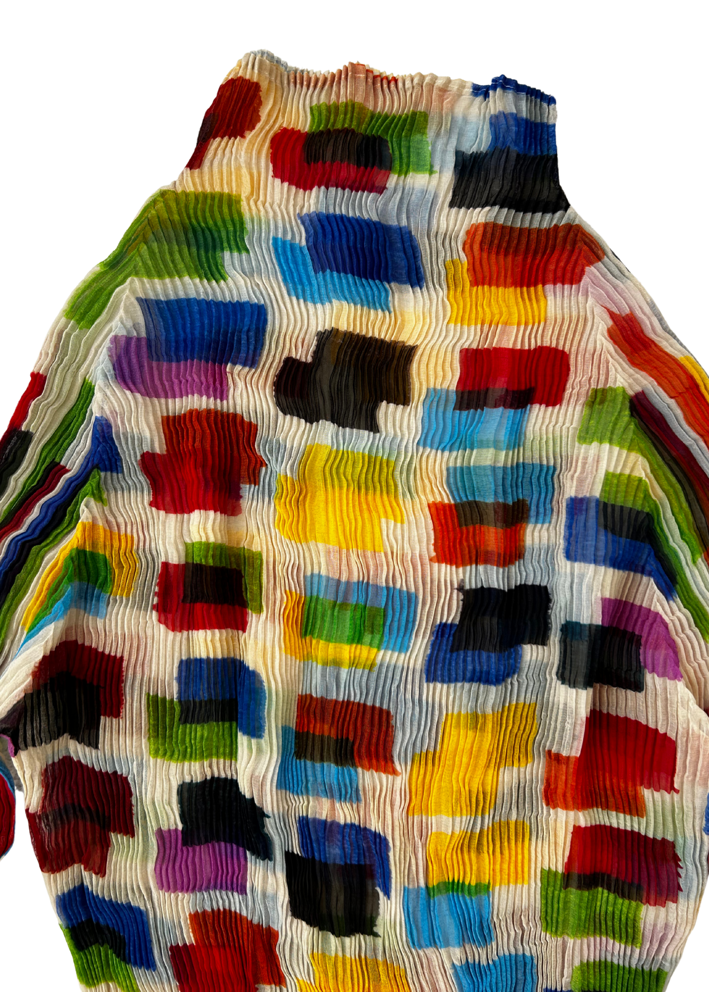 ISSEY MIYAKE FETE (AS IS) Multicoloured Square Print Pleat Mock Neck