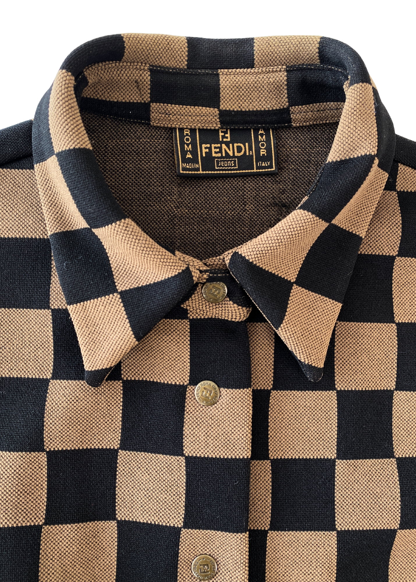 VINTAGE FENDI JEANS (AS IS) Checkerboard Snap Button Shirt