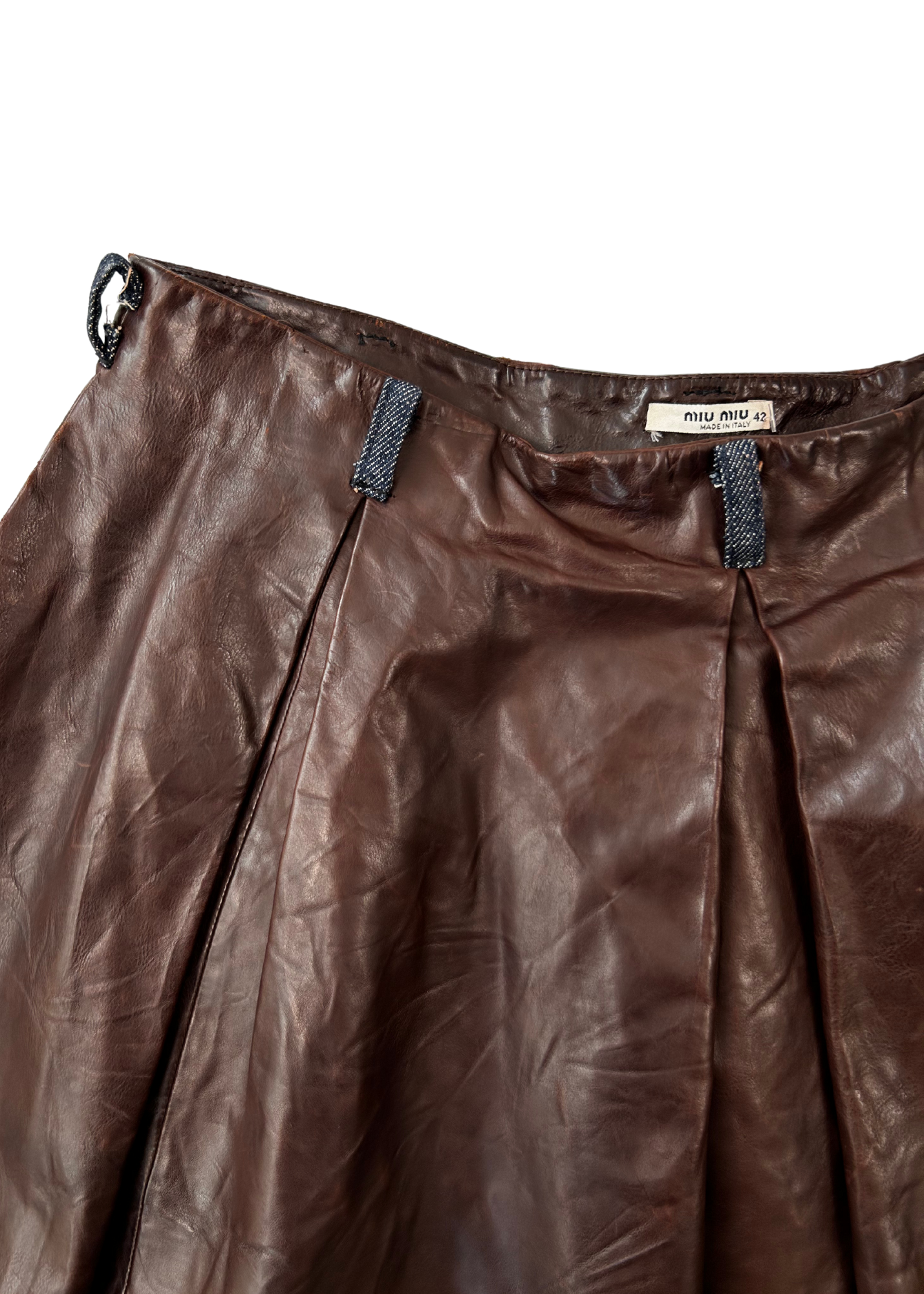 MIU MIU (AS IS) A/W 2006 Leather Pleat Mini Skirt
