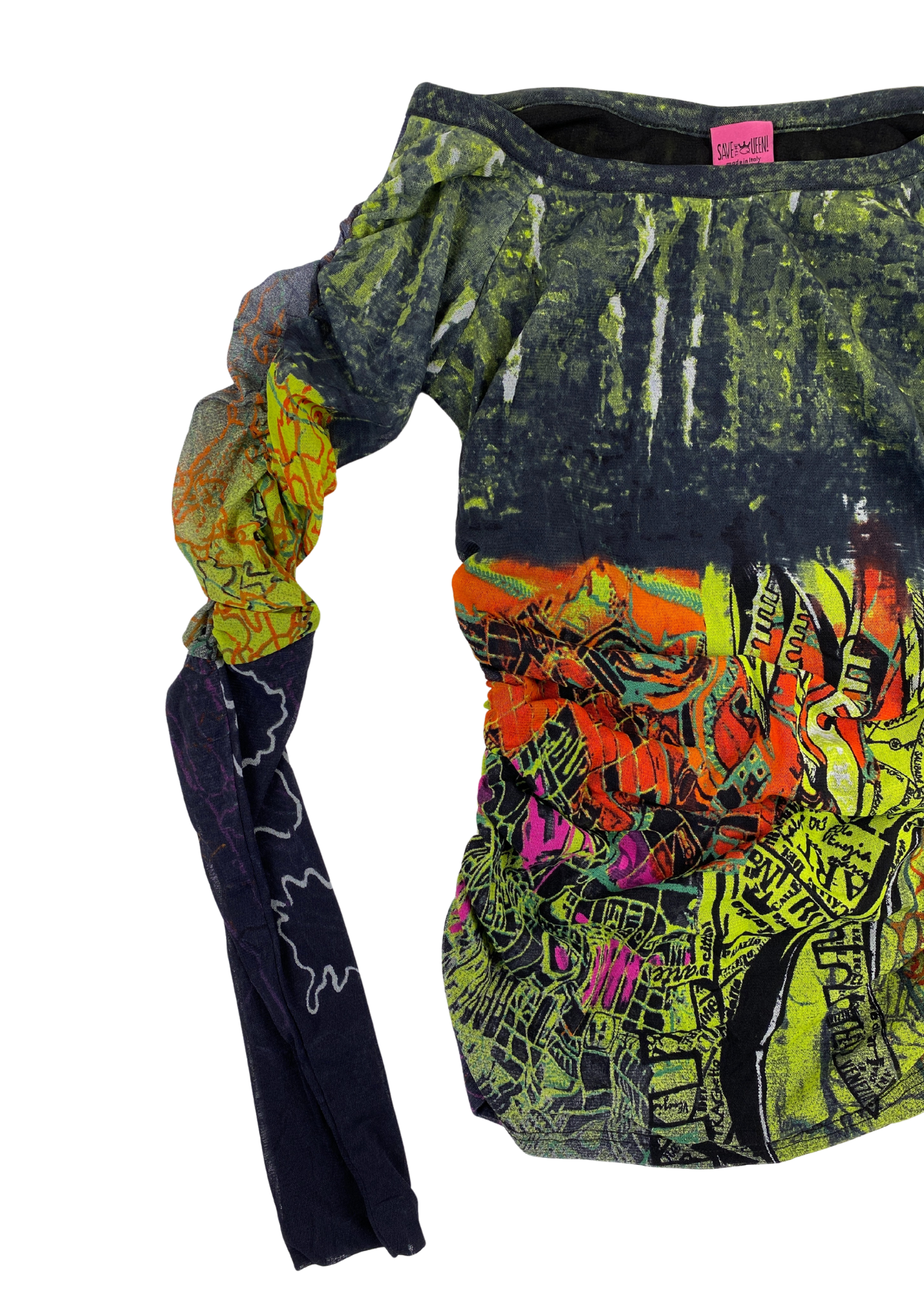 SAVE THE QUEEN Abstract Print Mesh Long Sleeve