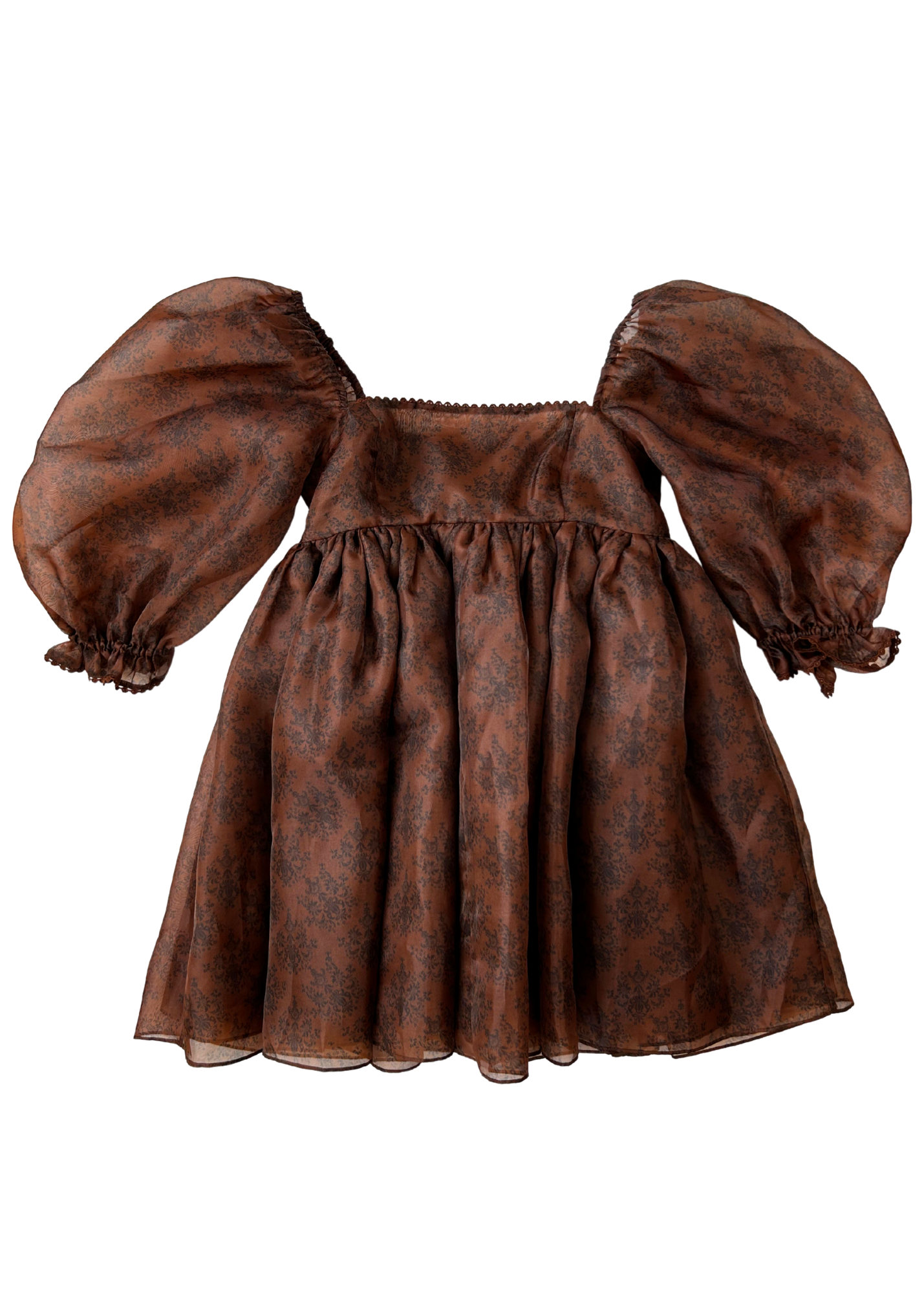 SELKIE Baroque Print Organza Babydoll Mini Dress