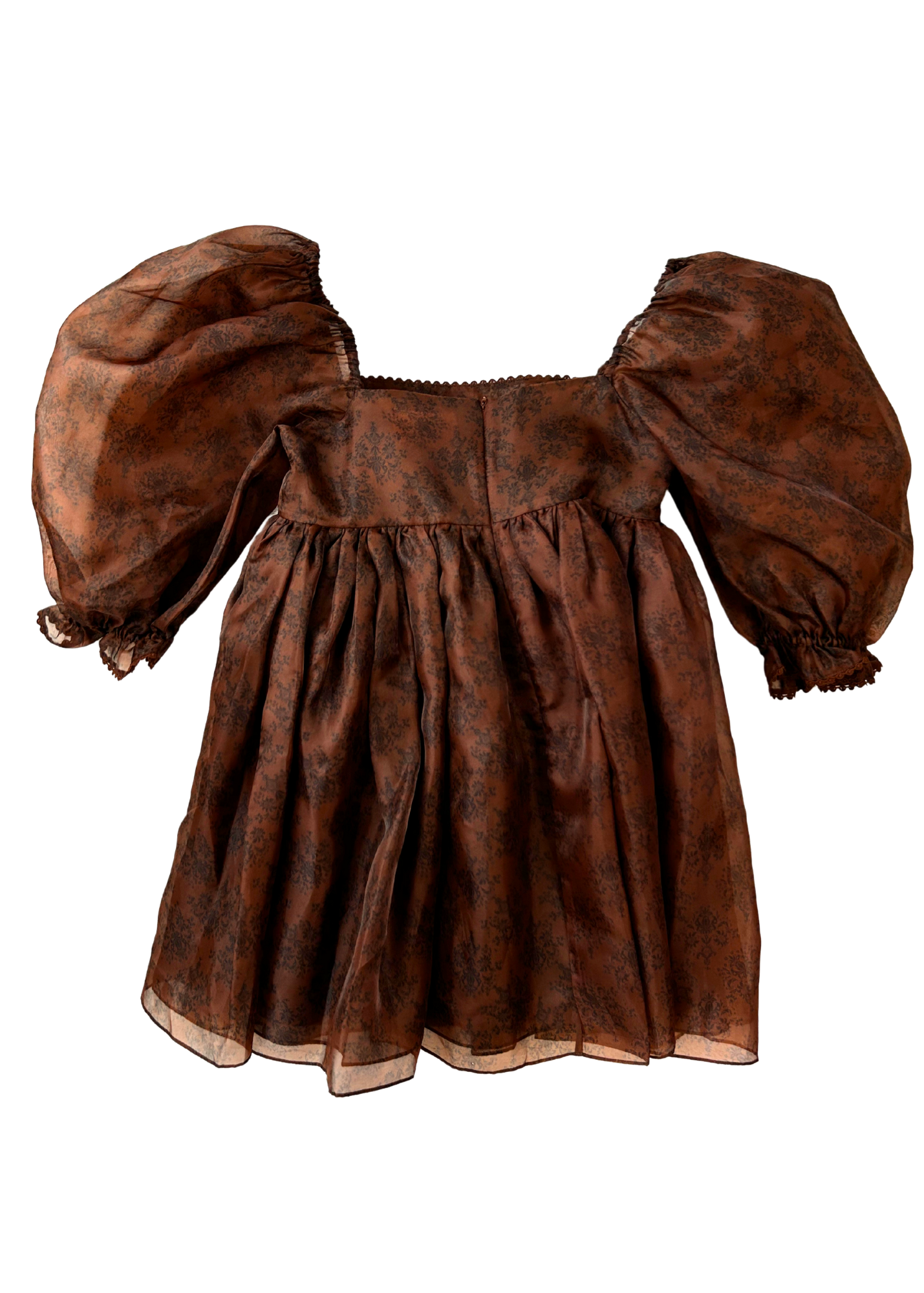 SELKIE Baroque Print Organza Babydoll Mini Dress