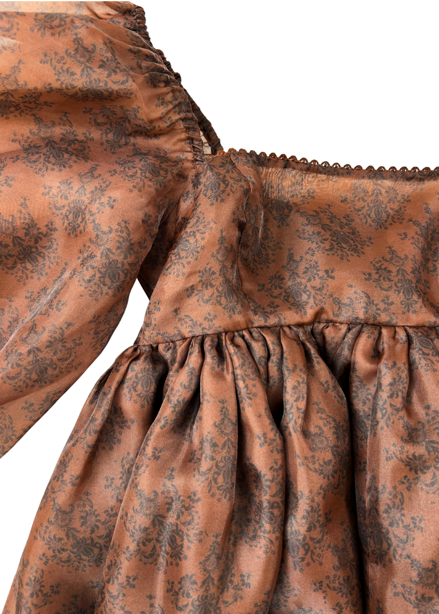 SELKIE Baroque Print Organza Babydoll Mini Dress