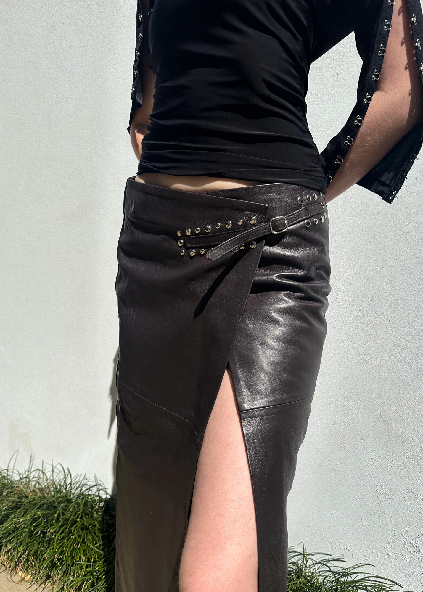 GIMAGUAS 'Paula Midi' Leather Wrap Skirt