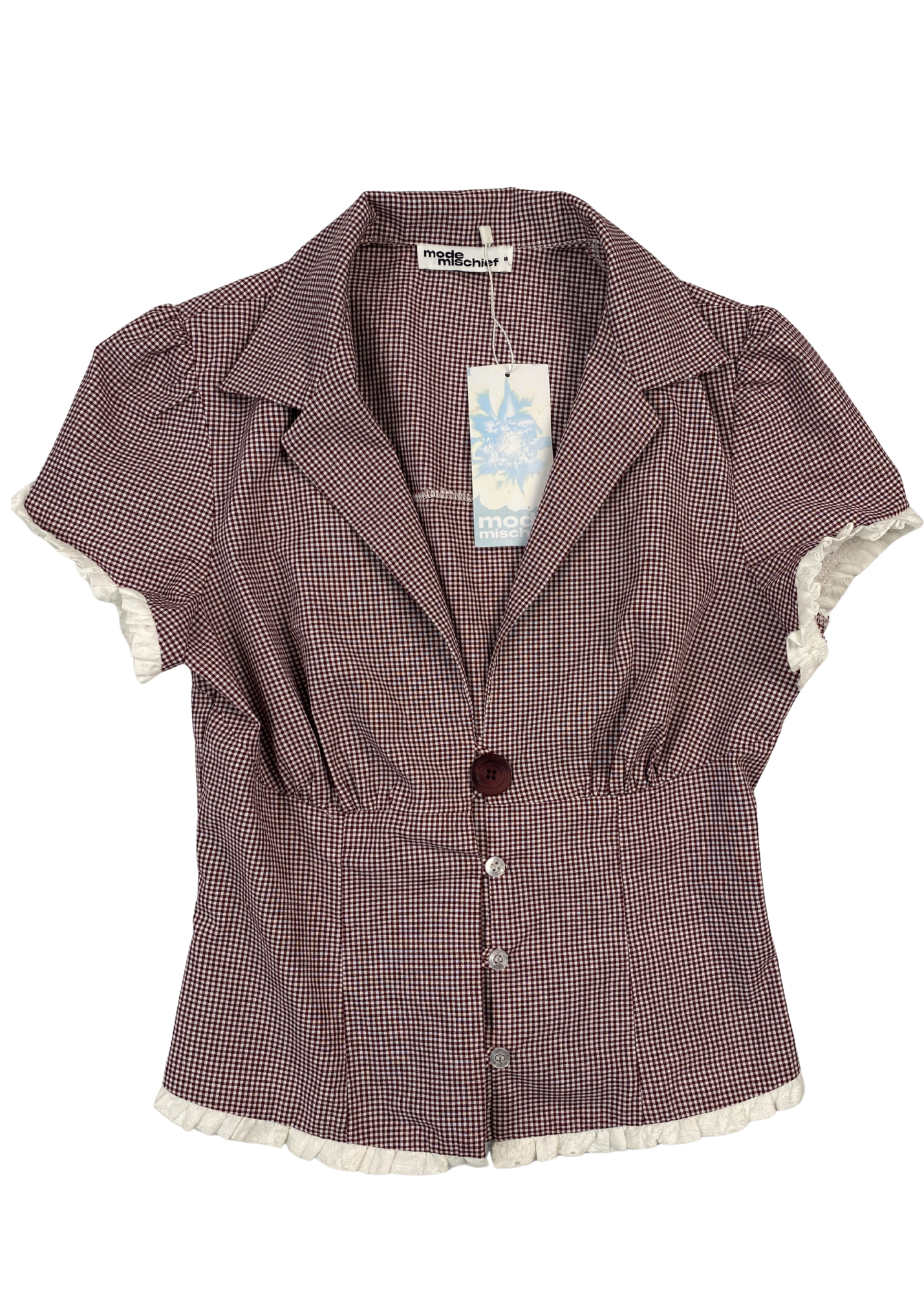MODE MISCHEIF (BNWT) 'Vivienne' Plum Gingham Top