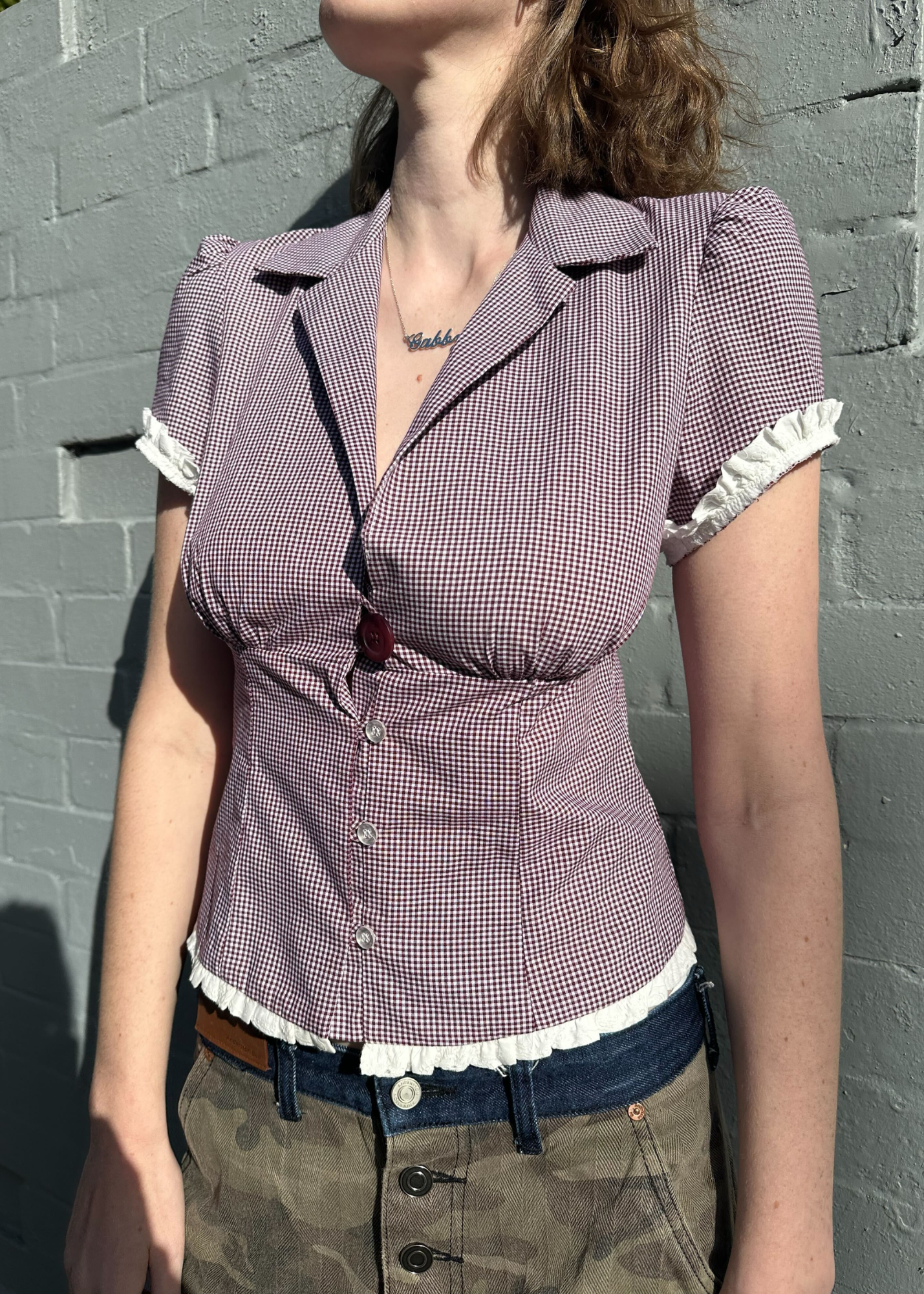 MODE MISCHEIF (BNWT) 'Vivienne' Plum Gingham Top