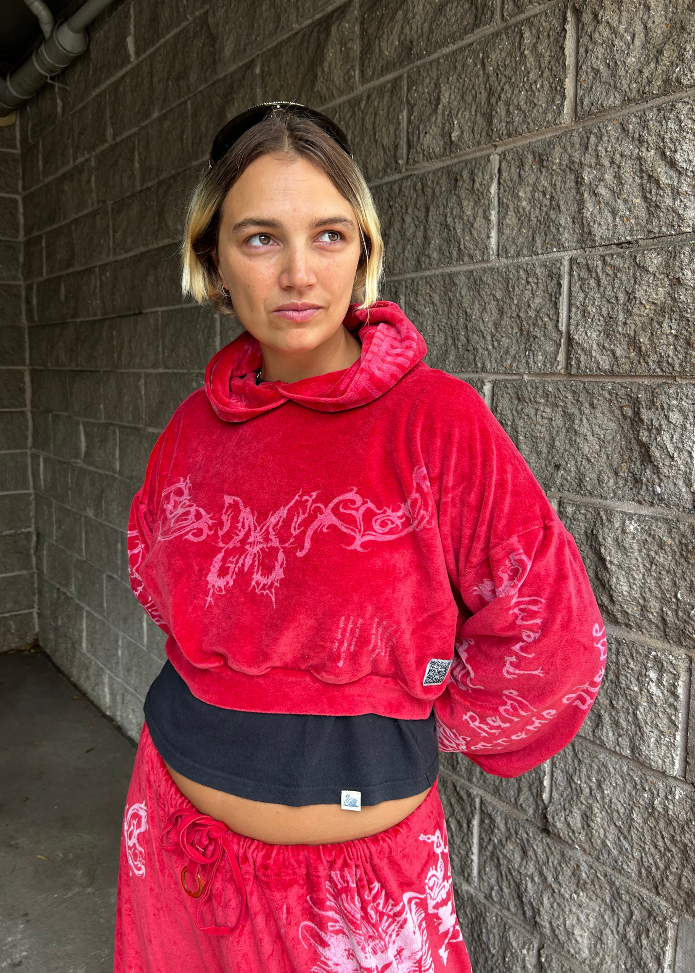 RAMP TRAMP TRAMP STAMP 'Yummy Mummy' Velour Crop Hoodie