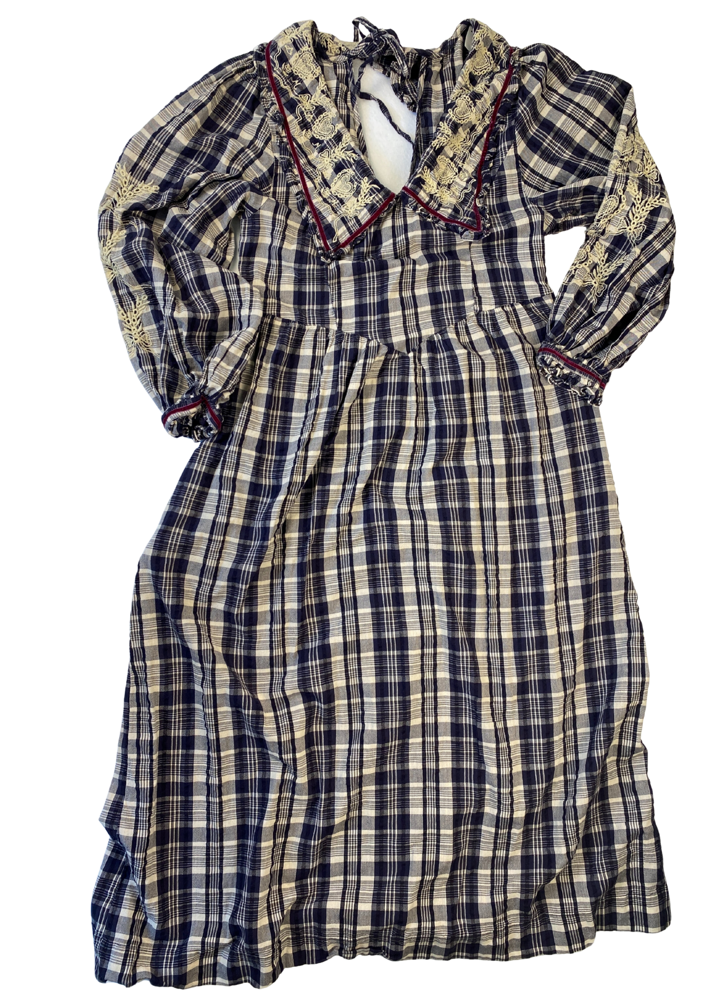 DAMSON MADDER Plaid Embroidered Collar Maxi Dress