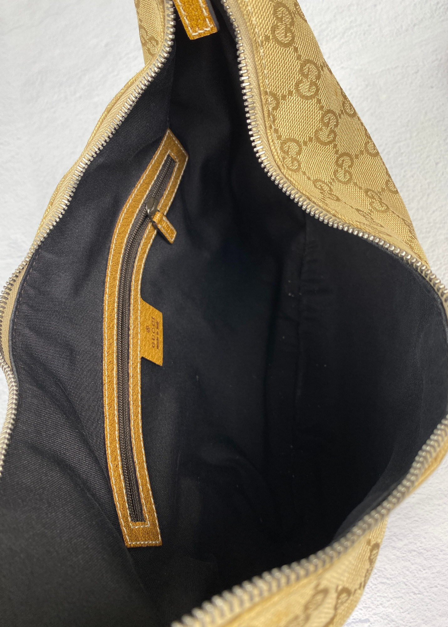 VINTAGE GUCCI (AS IS) GG Monogram Canvas + Leather Hobo Bag