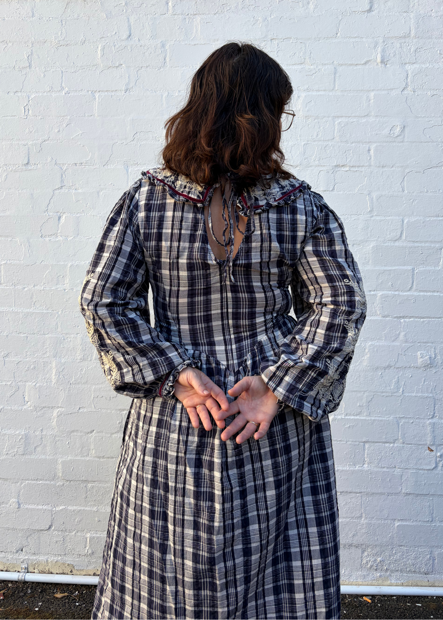 DAMSON MADDER Plaid Embroidered Collar Maxi Dress