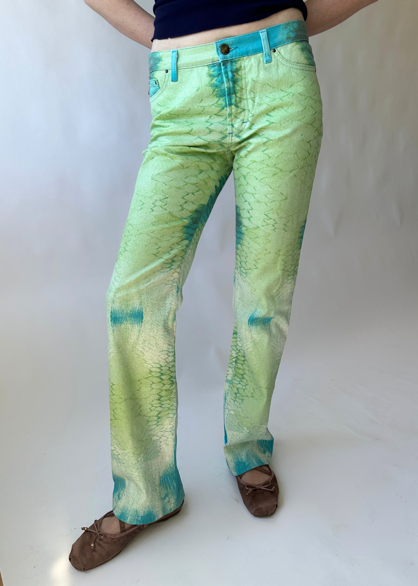 JUST CAVALLI Iridescent Snakeprint Straight Leg Jeans