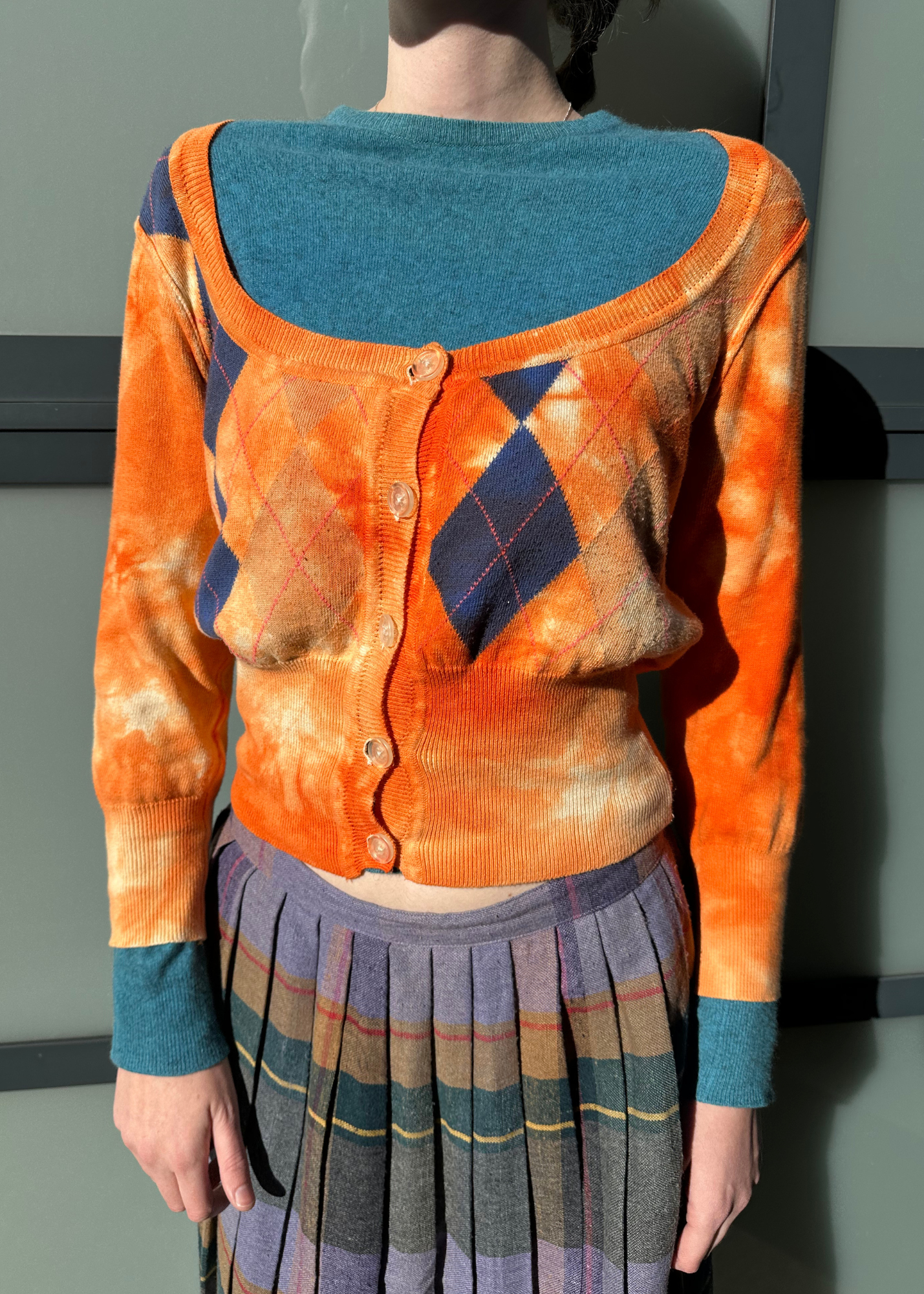 VIVIENNE WESTWOOD ANGLOMANIA Tie Dye Argyle Crop Cardigan