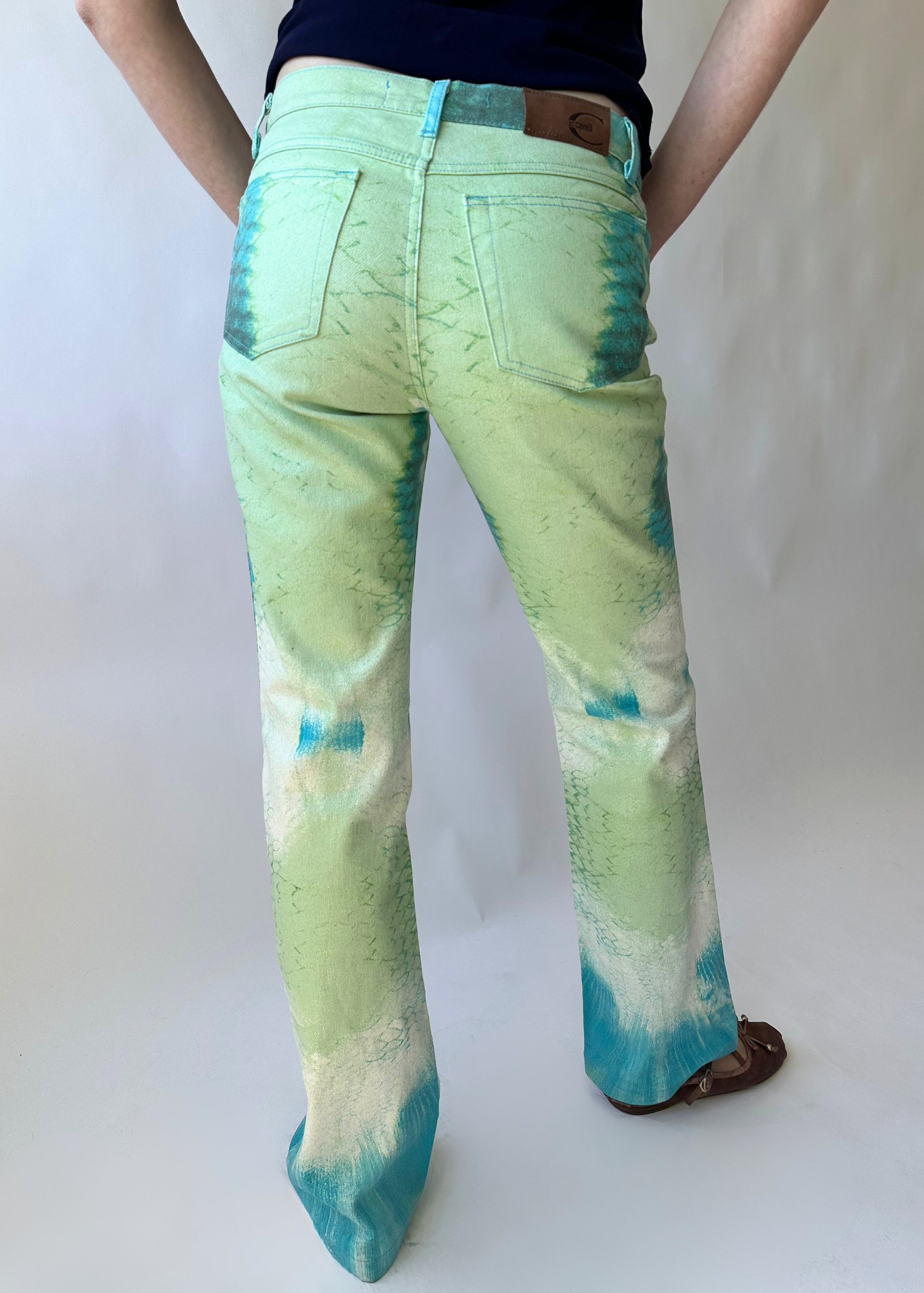 JUST CAVALLI Iridescent Snakeprint Straight Leg Jeans