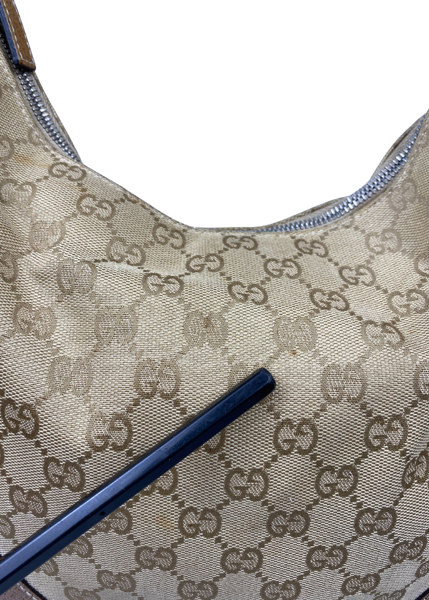 VINTAGE GUCCI (AS IS) GG Monogram Canvas + Leather Hobo Bag