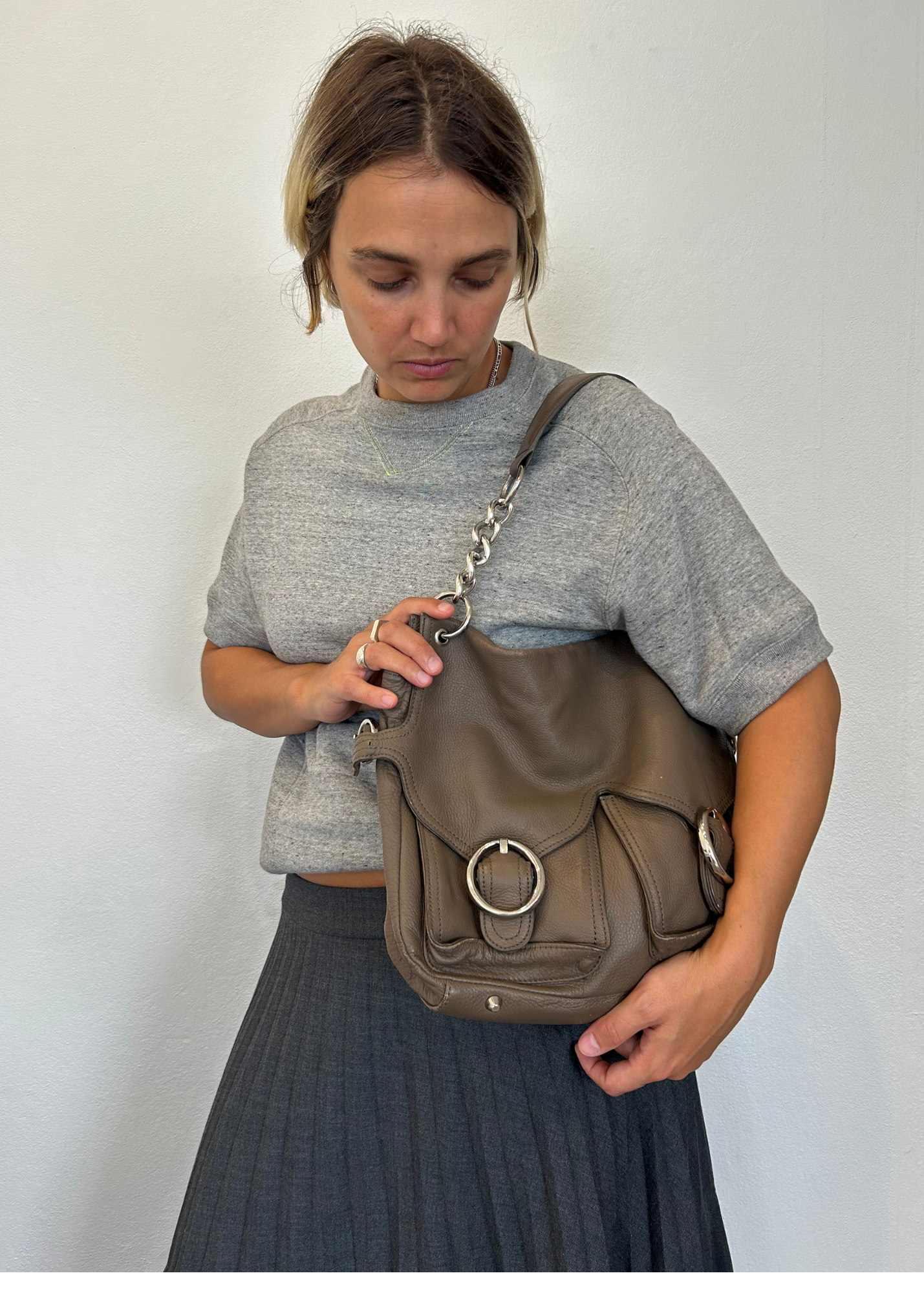 OROTON (AS IS) Leather Silver Chain Shoulder Bag