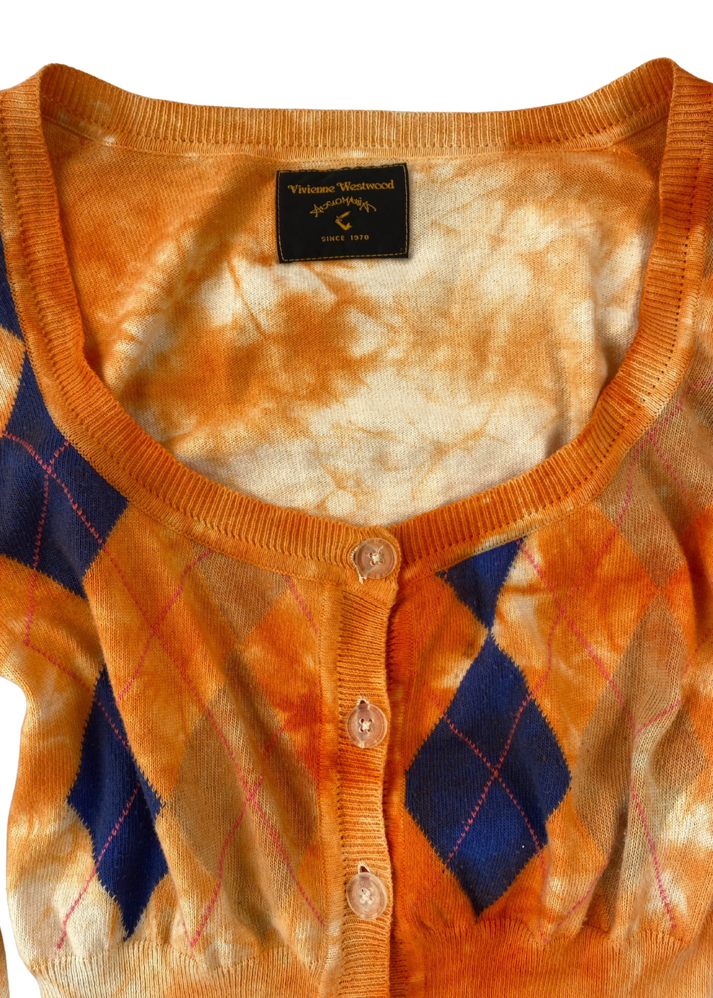 VIVIENNE WESTWOOD ANGLOMANIA Tie Dye Argyle Crop Cardigan