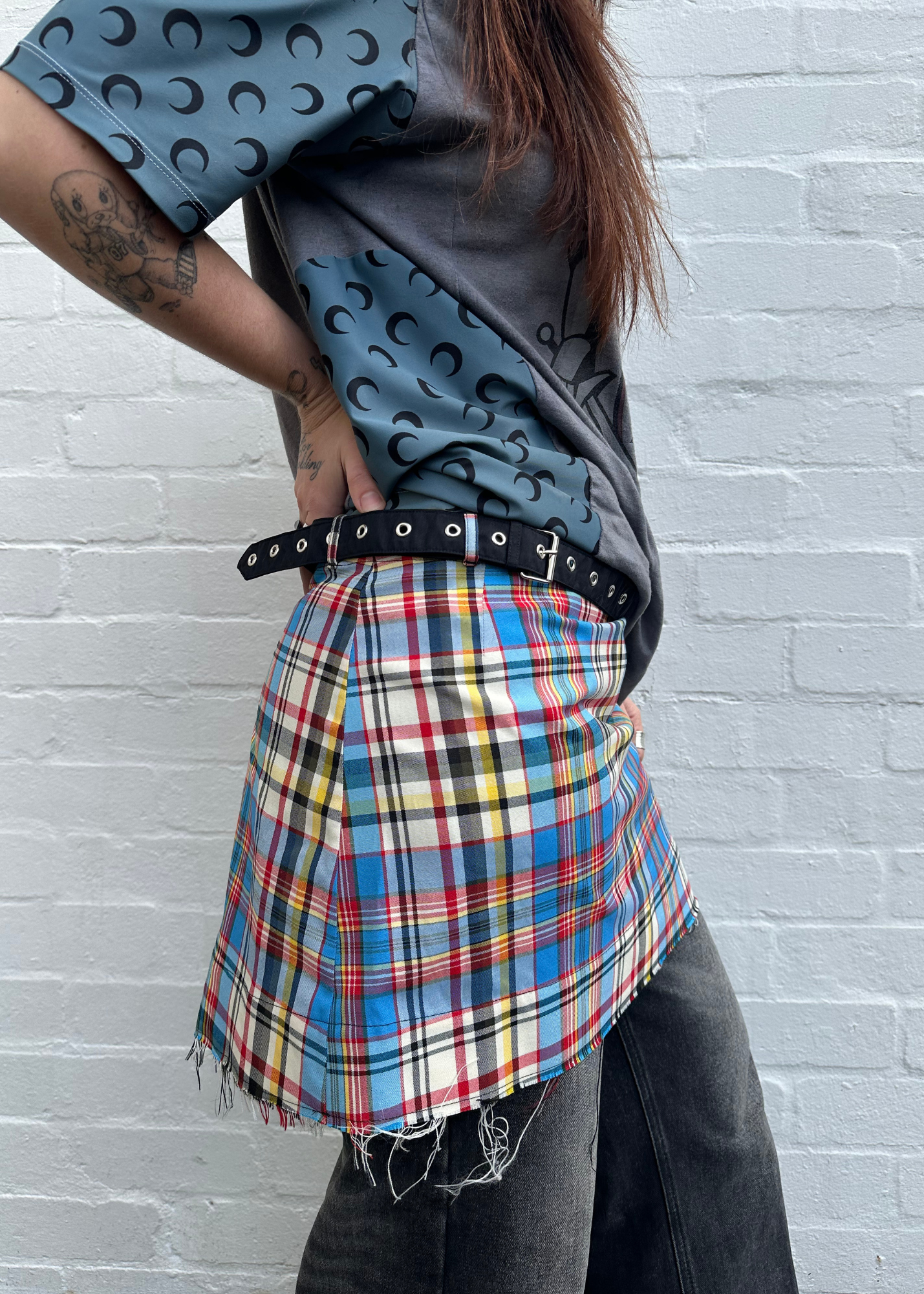 MARQUES ALMEIDA Tartan Raw Hem Mini Skirt