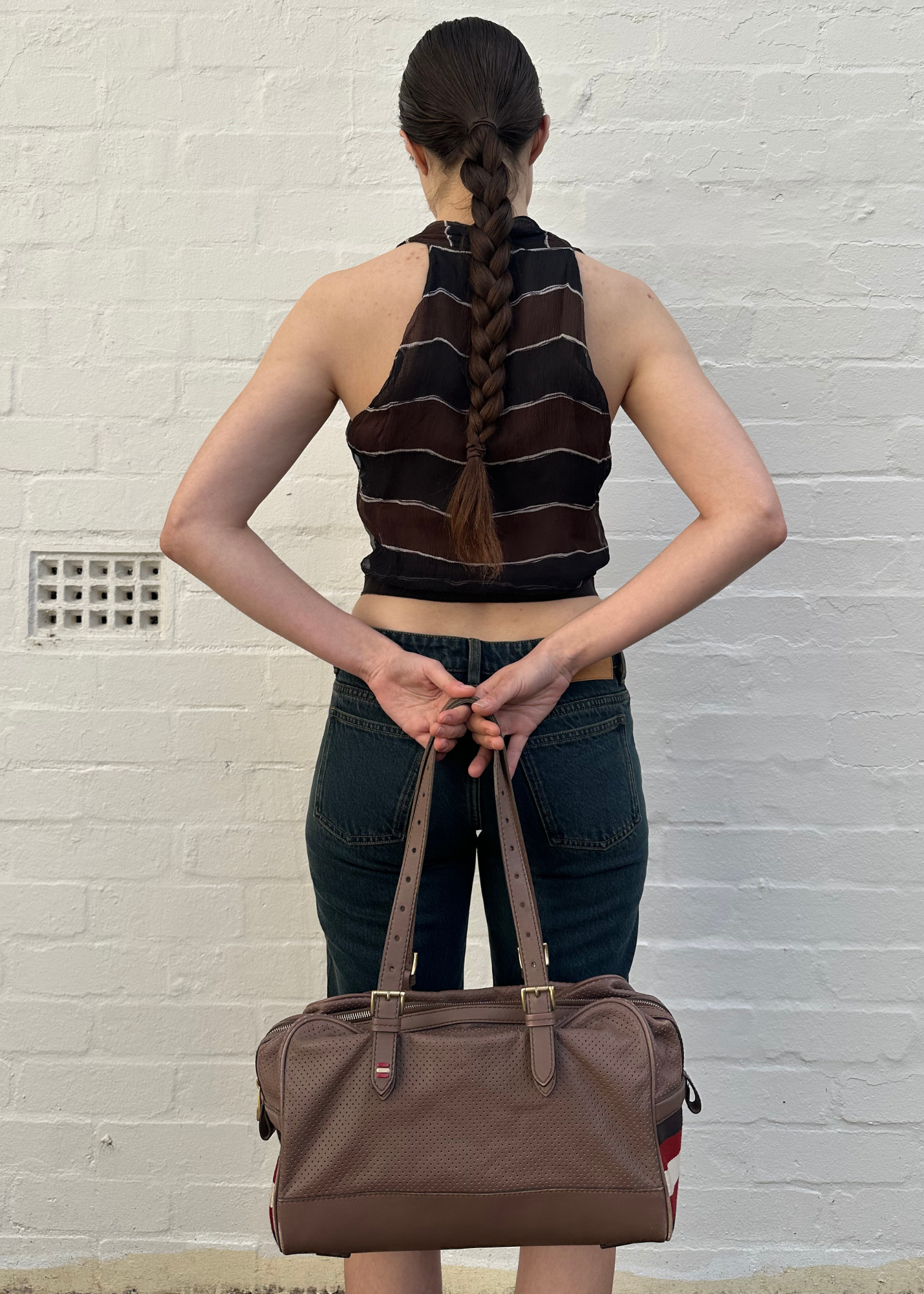 BALLY (AS IS) Perforated Leather Bowling Bag