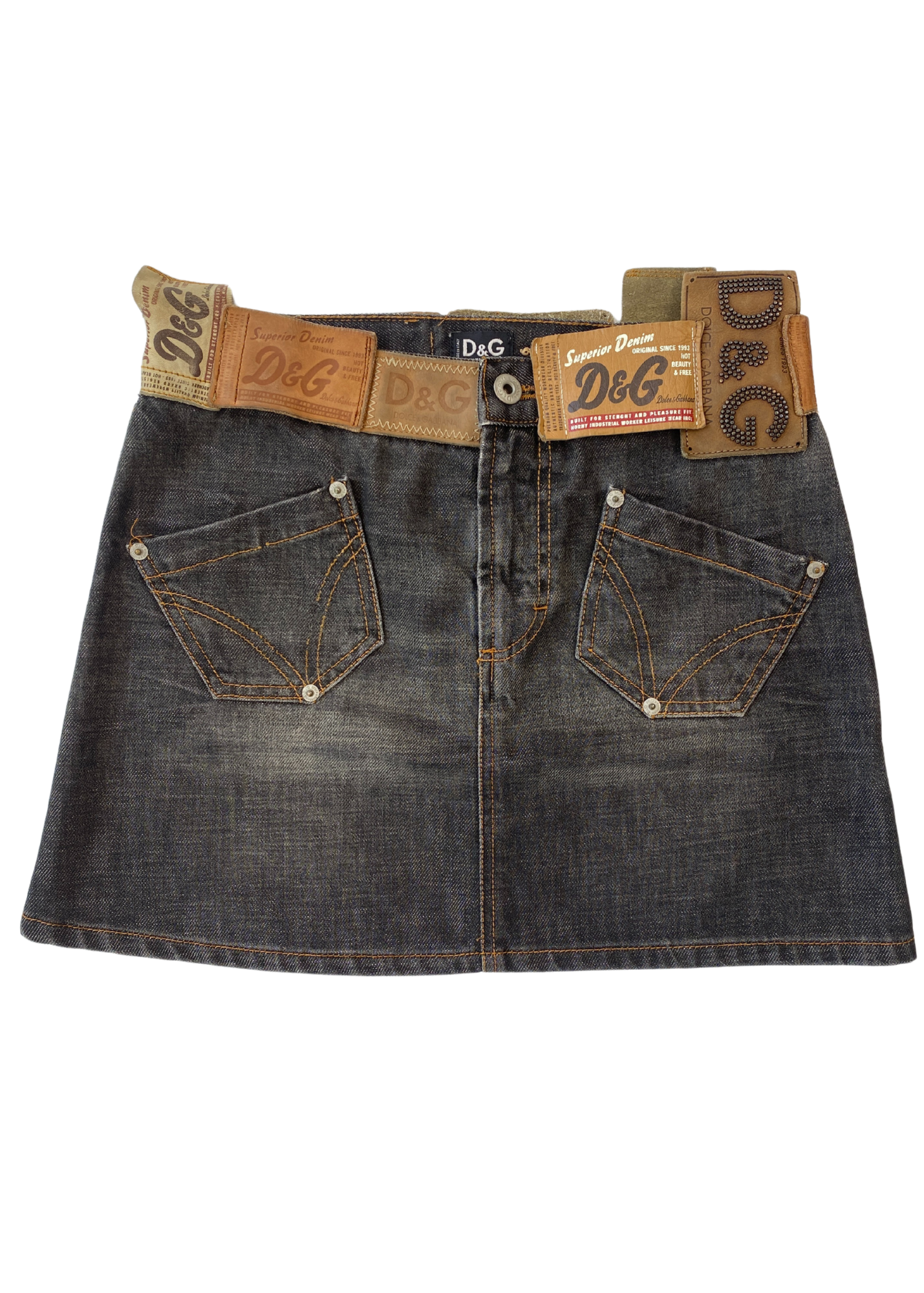 D&G Denim Leather Patch Mini Skirt