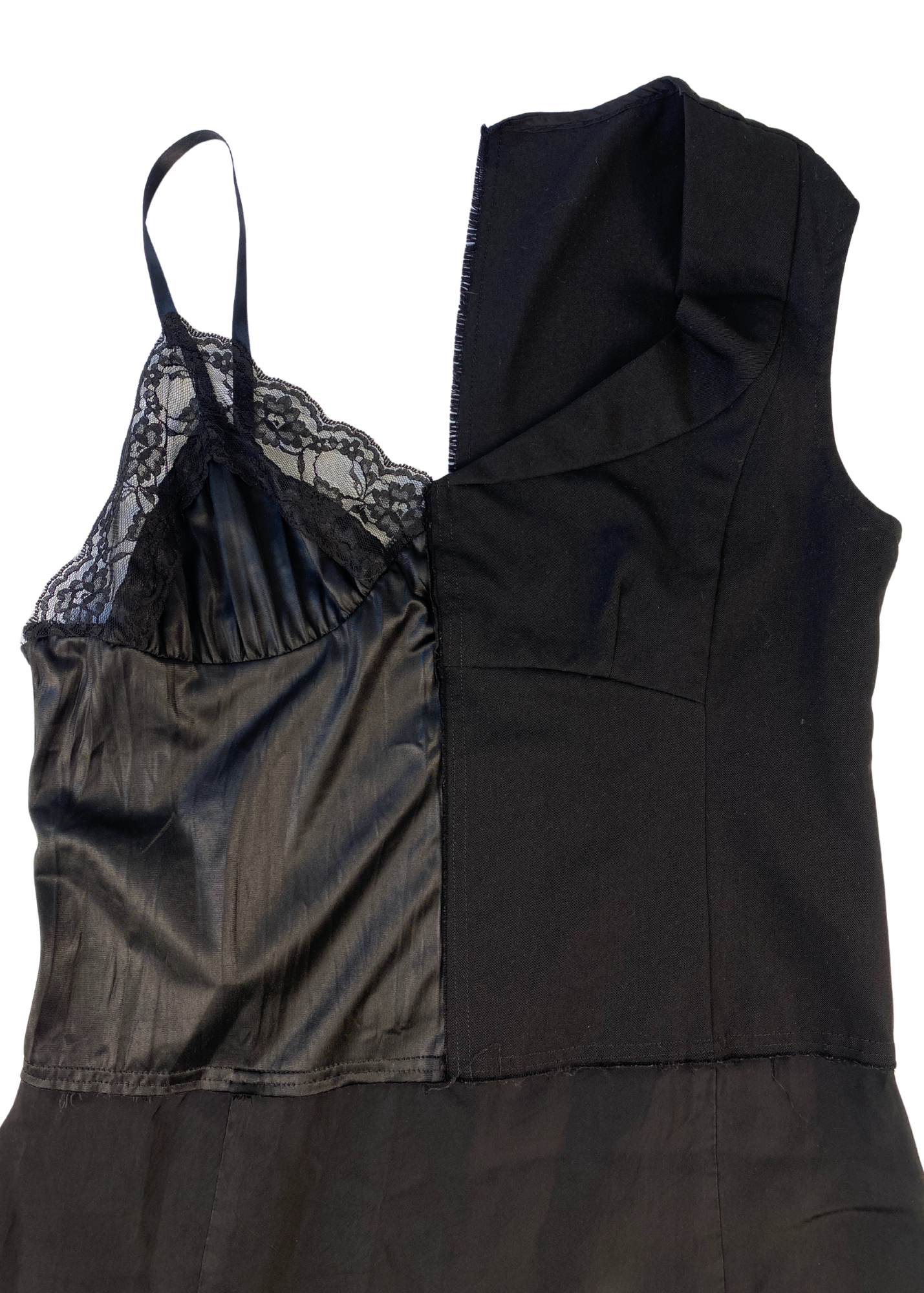 COMME DES GARCONS TRICOT (AS IS) 2003 Spliced Lace Slip + Wool Shift Midi Dress