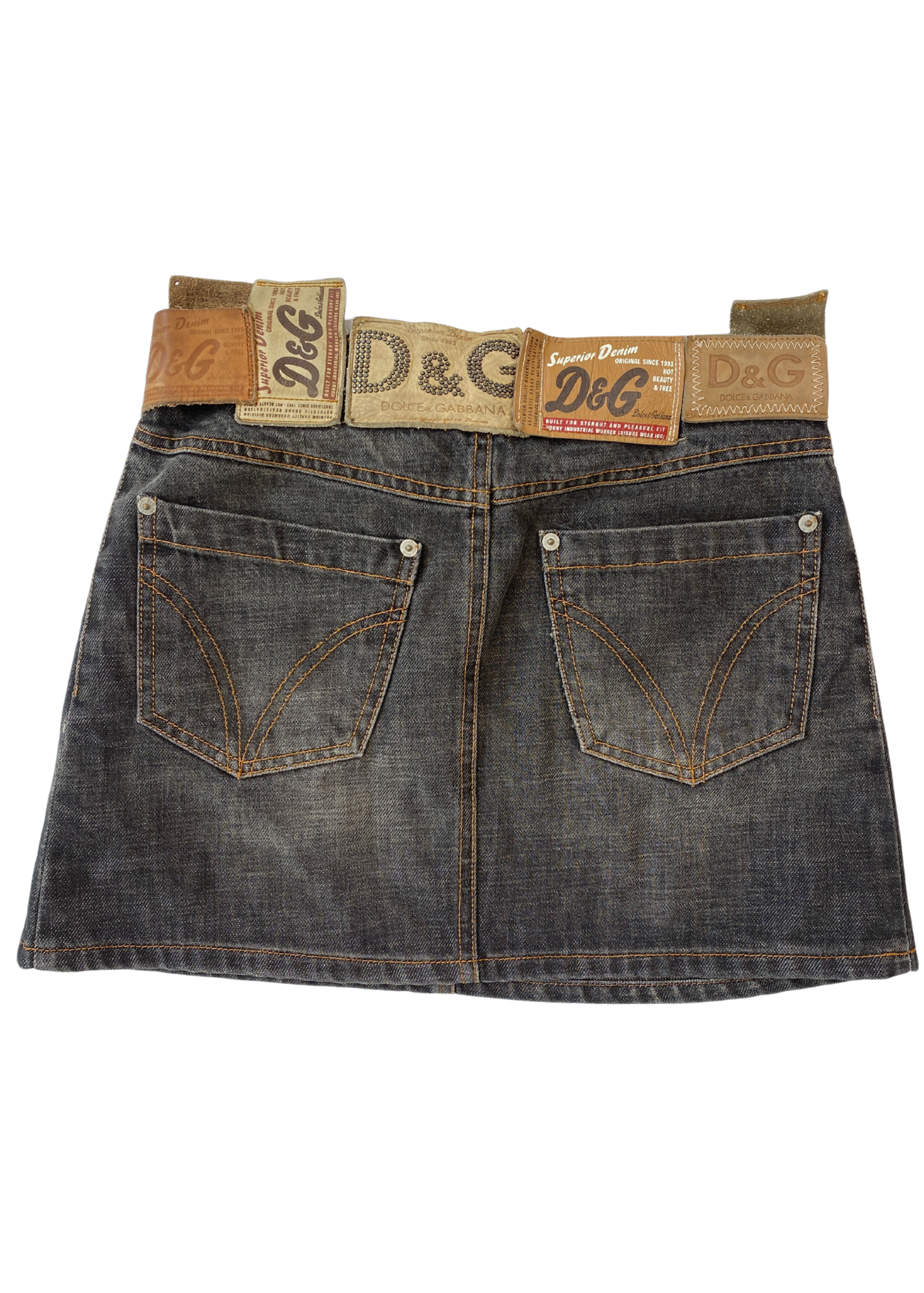 D&G Denim Leather Patch Mini Skirt