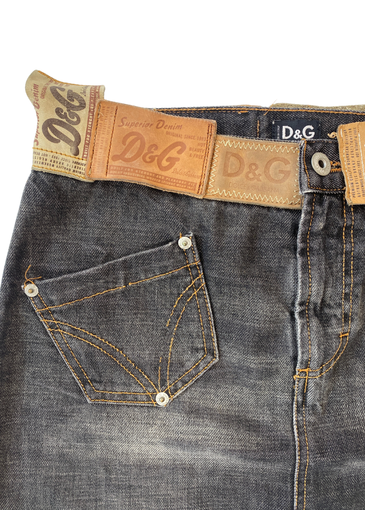 D&G Denim Leather Patch Mini Skirt