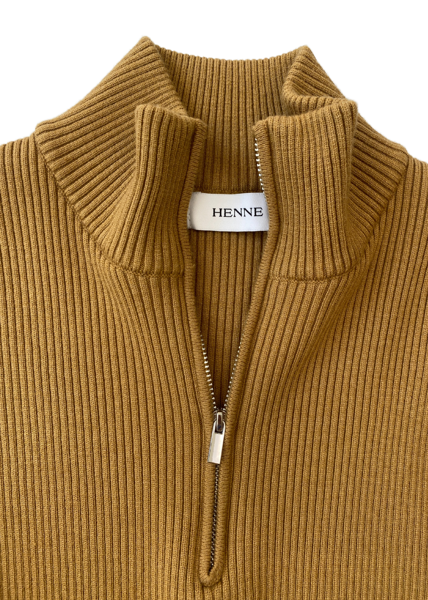 HENNE Ribbed Quarter Zip Mock Neck Knit
