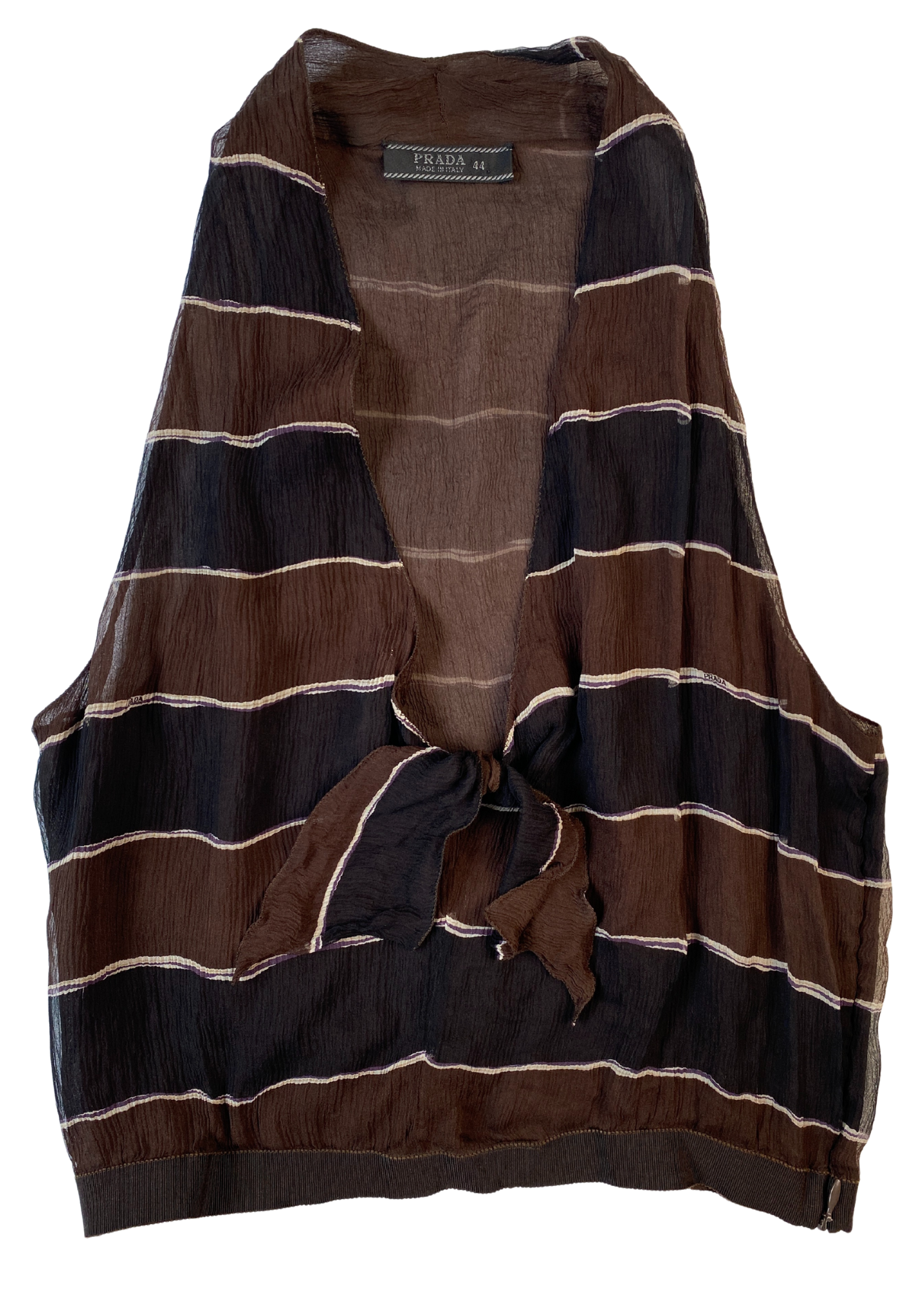 PRADA (AS IS) Stripe Silk Front Tie Top