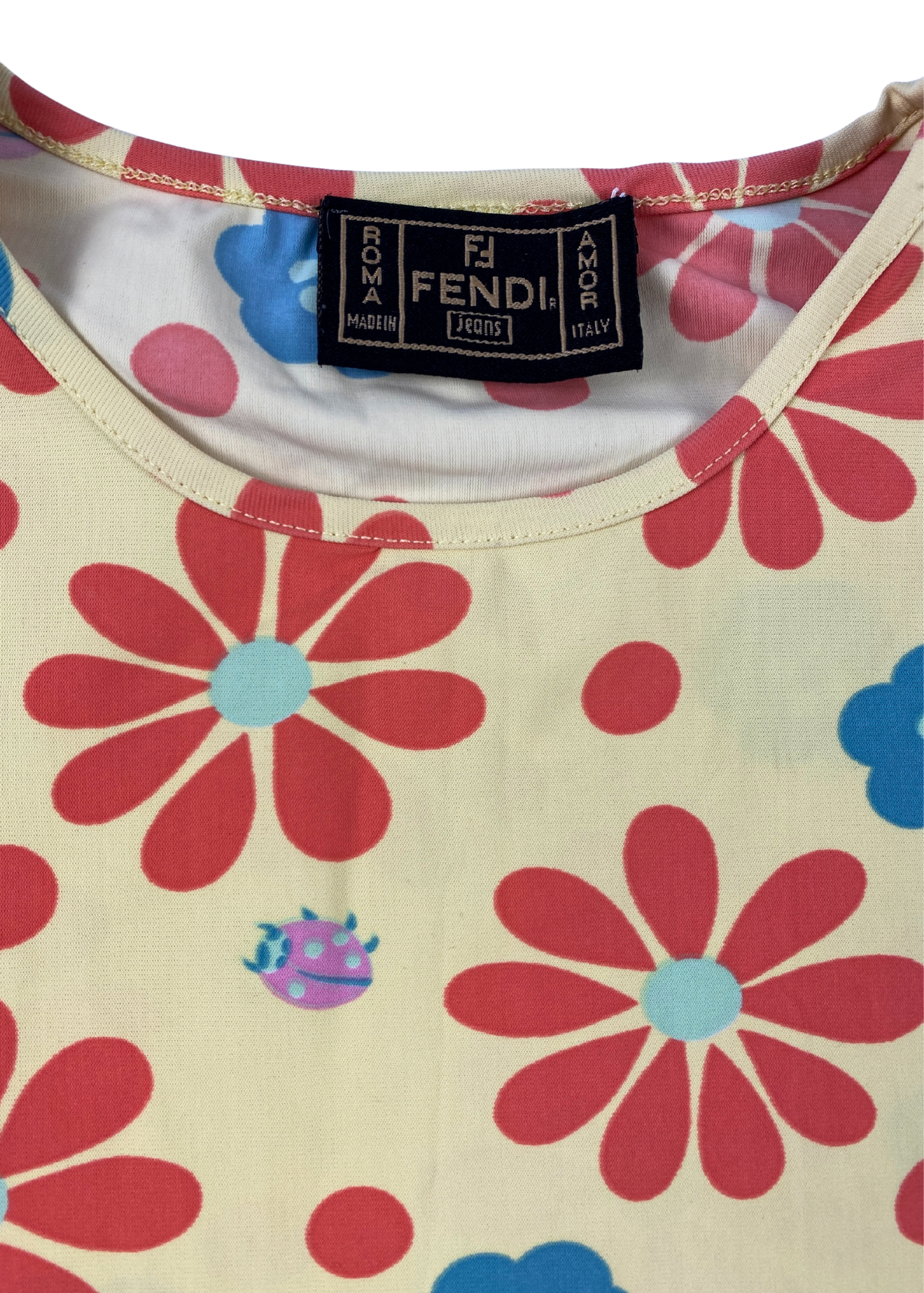 FENDI VINTAGE 1990's Floral Ladybug Print Baby T-Shirt