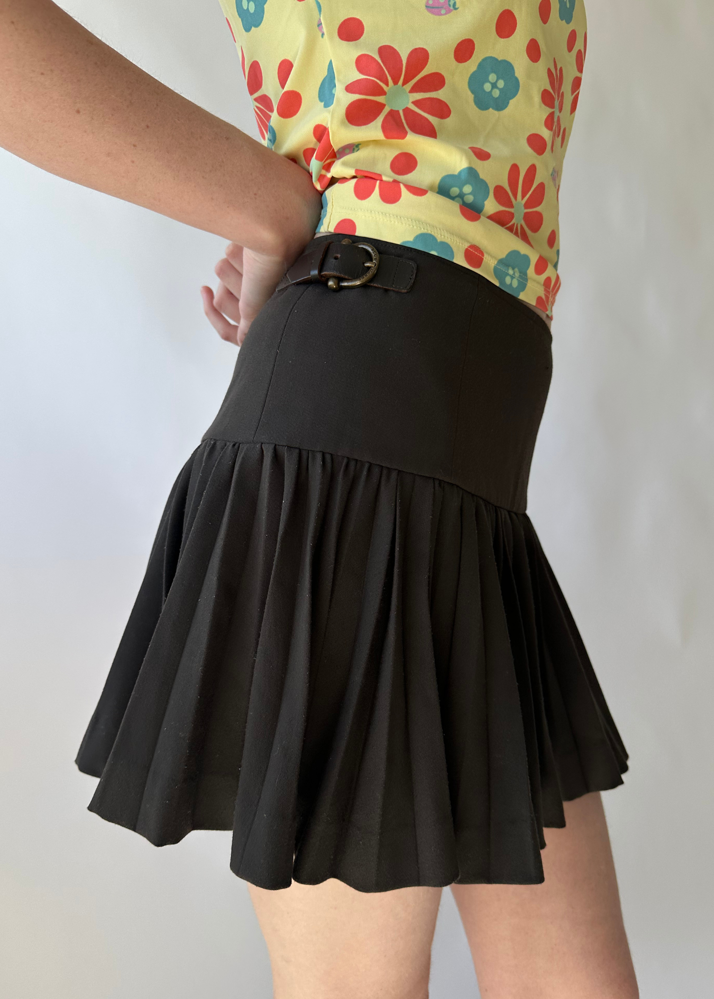 BURBERRY BLUE LABEL Pleat Drop Waist Mini Skirt