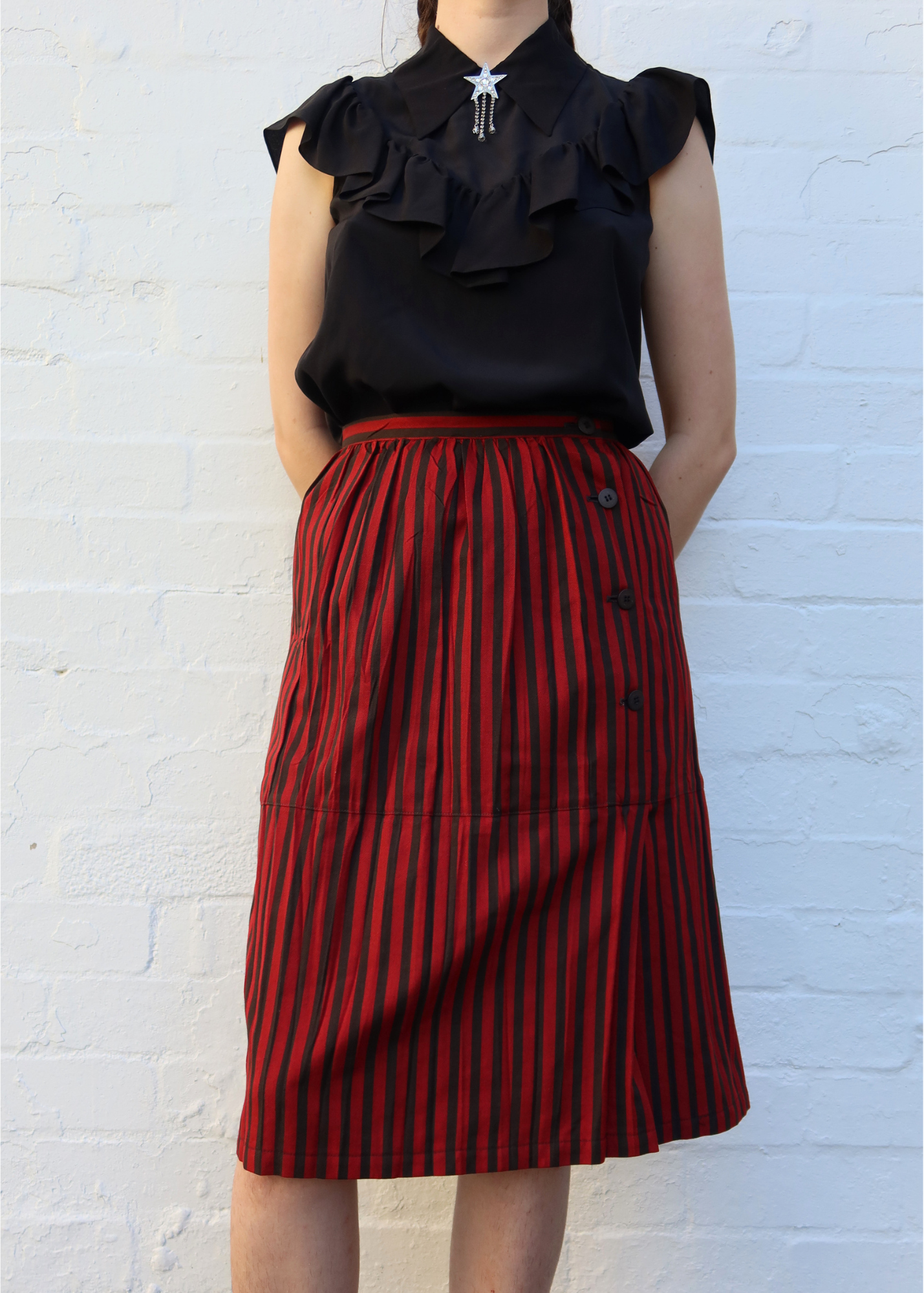 ISSEY MIYAKE (AS IS) Wool Blend Button Front Pleat Midi Skirt