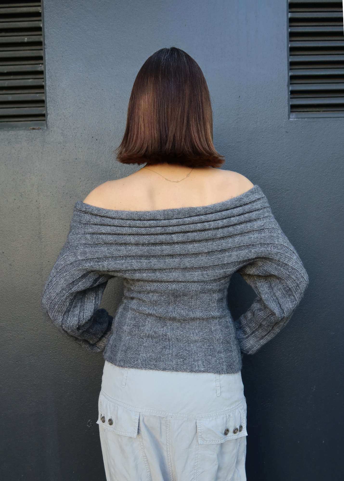 ISABELLA VRANA Grey Mohair Blend Multiway Knit Off-Shoulder Jumper