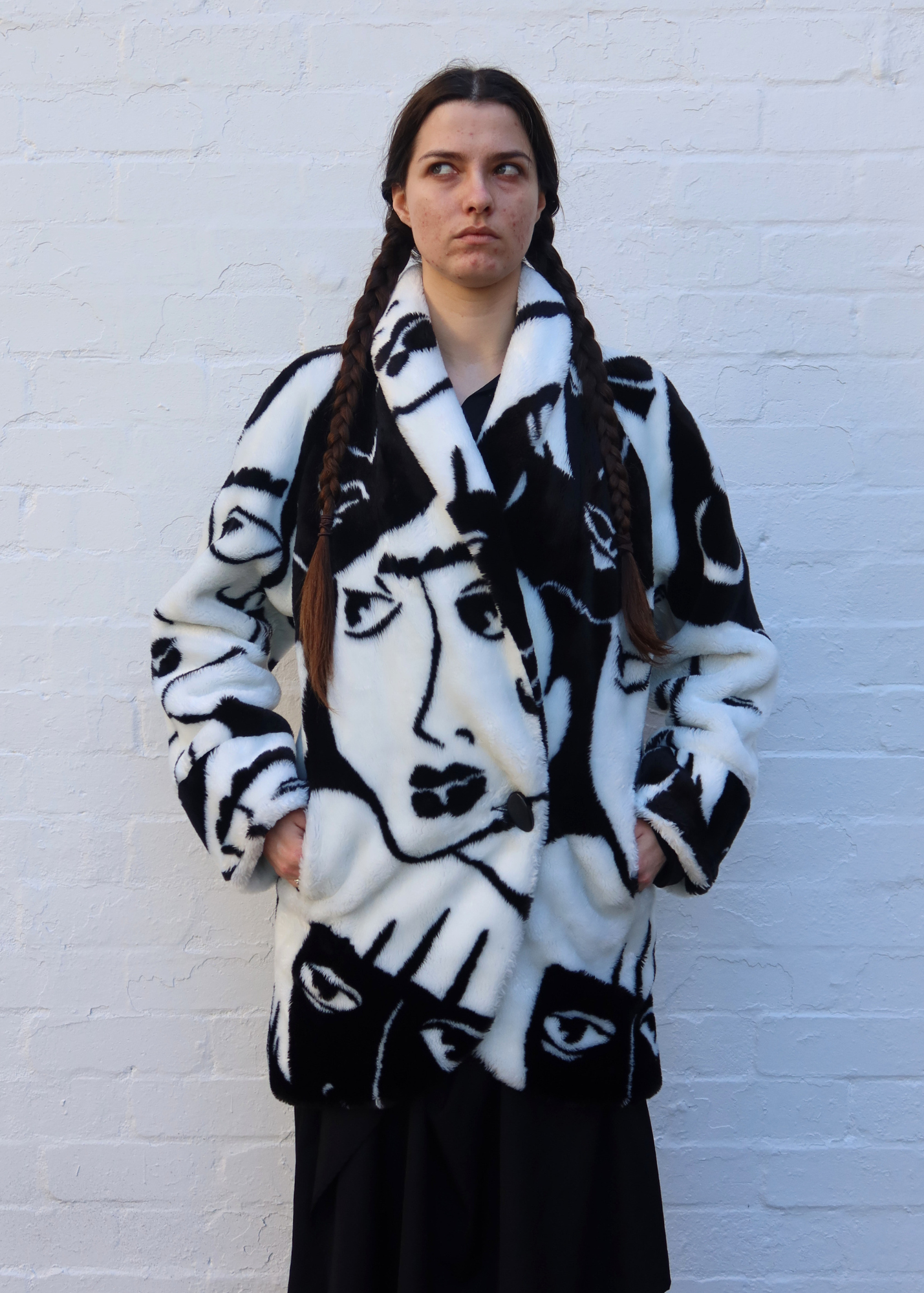 DONNYBROOK Vintage 1980s Abstract Face Faux Fur Coat