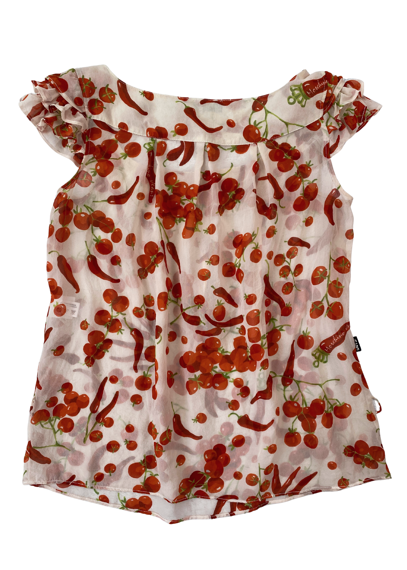 VINTAGE MOSCHINO JEANS (AS IS) Chilli + Cherry Print Silk Babydoll Top