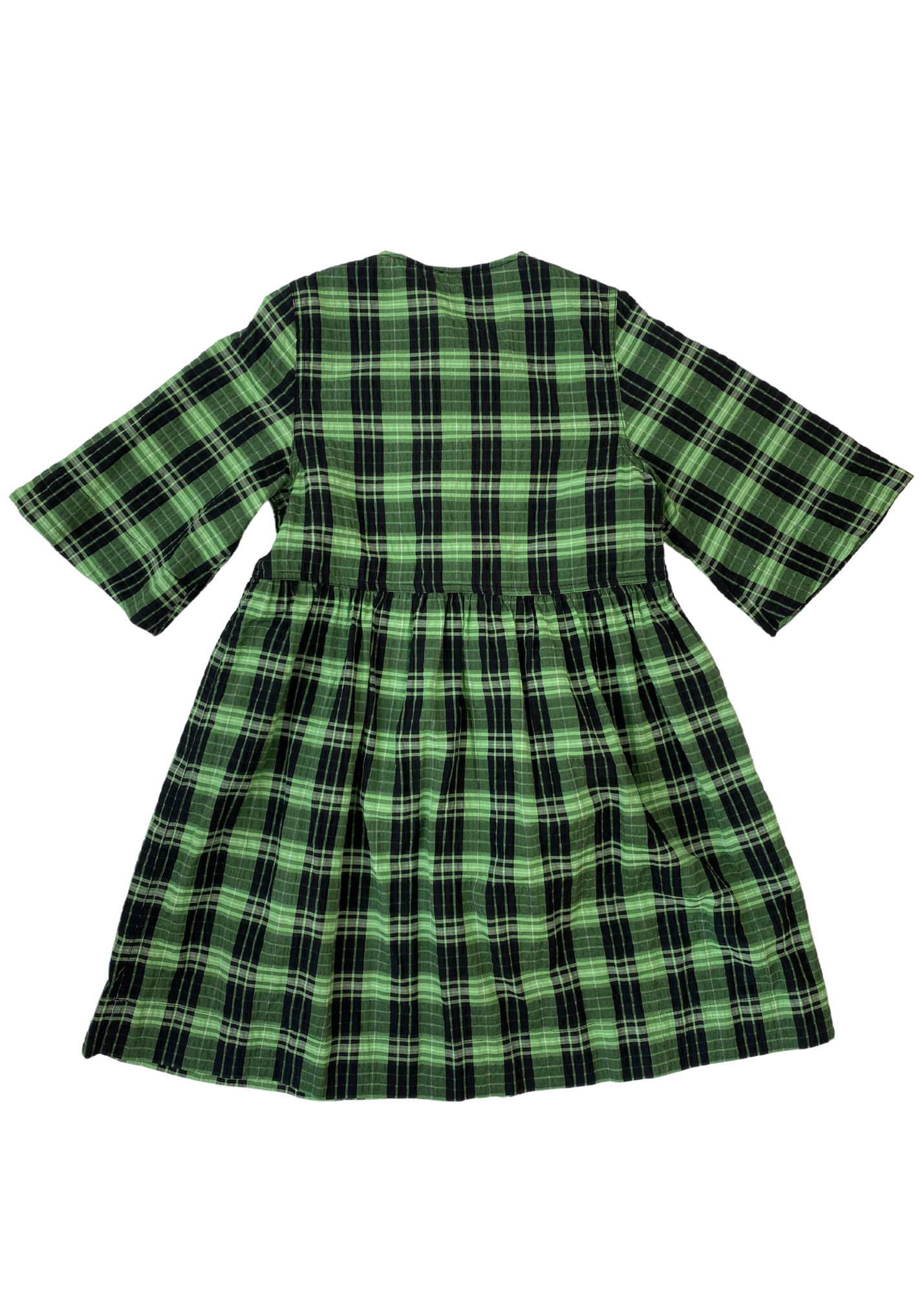 GANNI Seersucker Plaid Front Tie Mini Dress