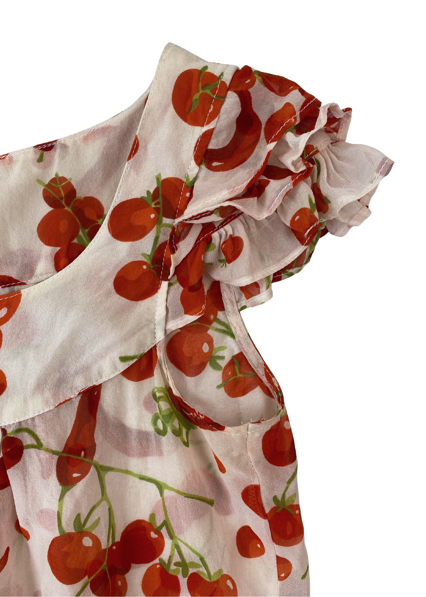 VINTAGE MOSCHINO JEANS (AS IS) Chilli + Cherry Print Silk Babydoll Top
