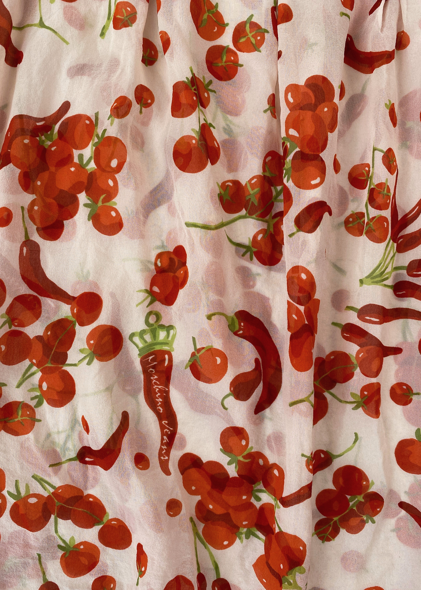 VINTAGE MOSCHINO JEANS (AS IS) Chilli + Cherry Print Silk Babydoll Top