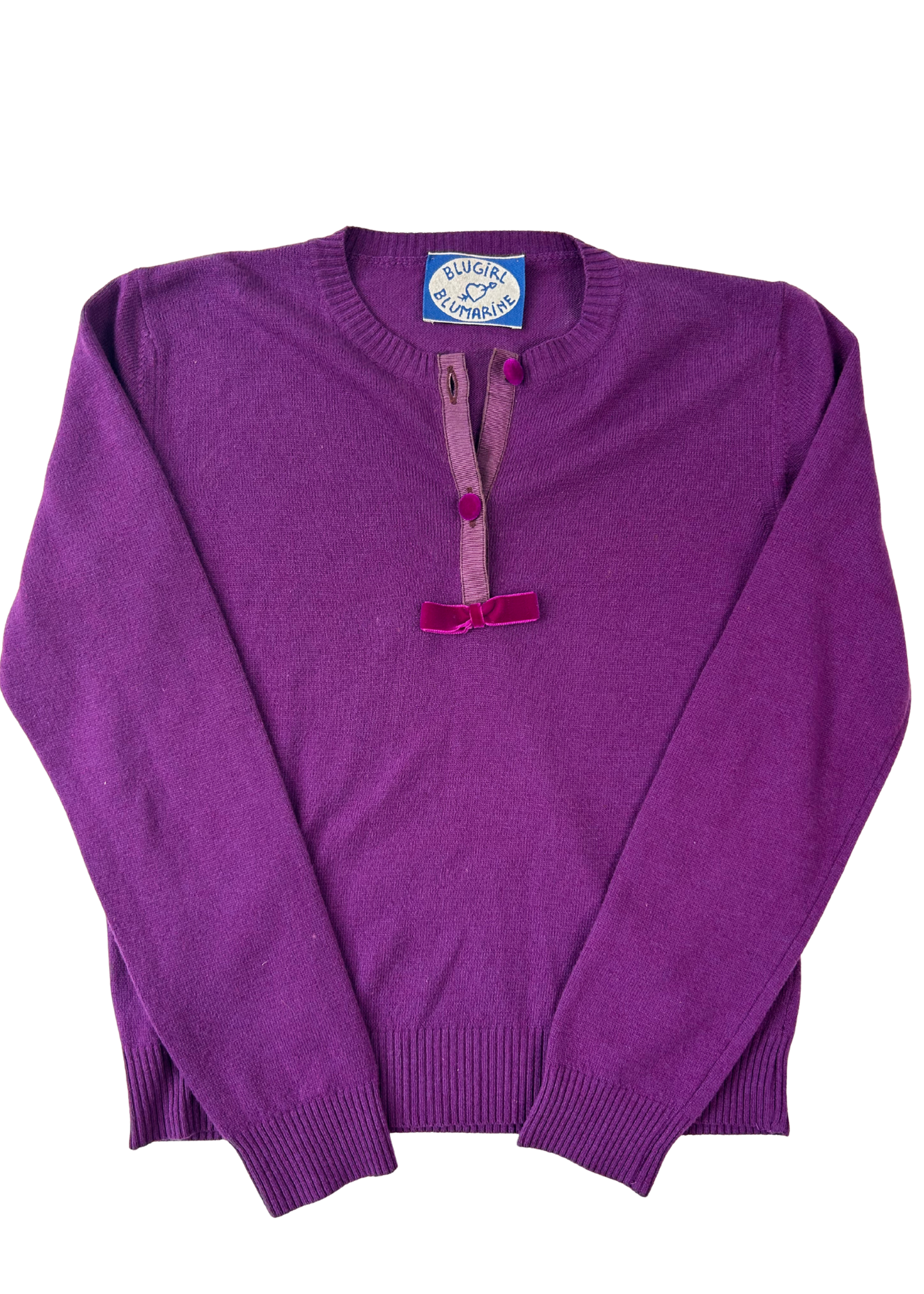 BLUGIRL BLUMARINE (AS IS) Henley Knit Velvet Bow + Buttons