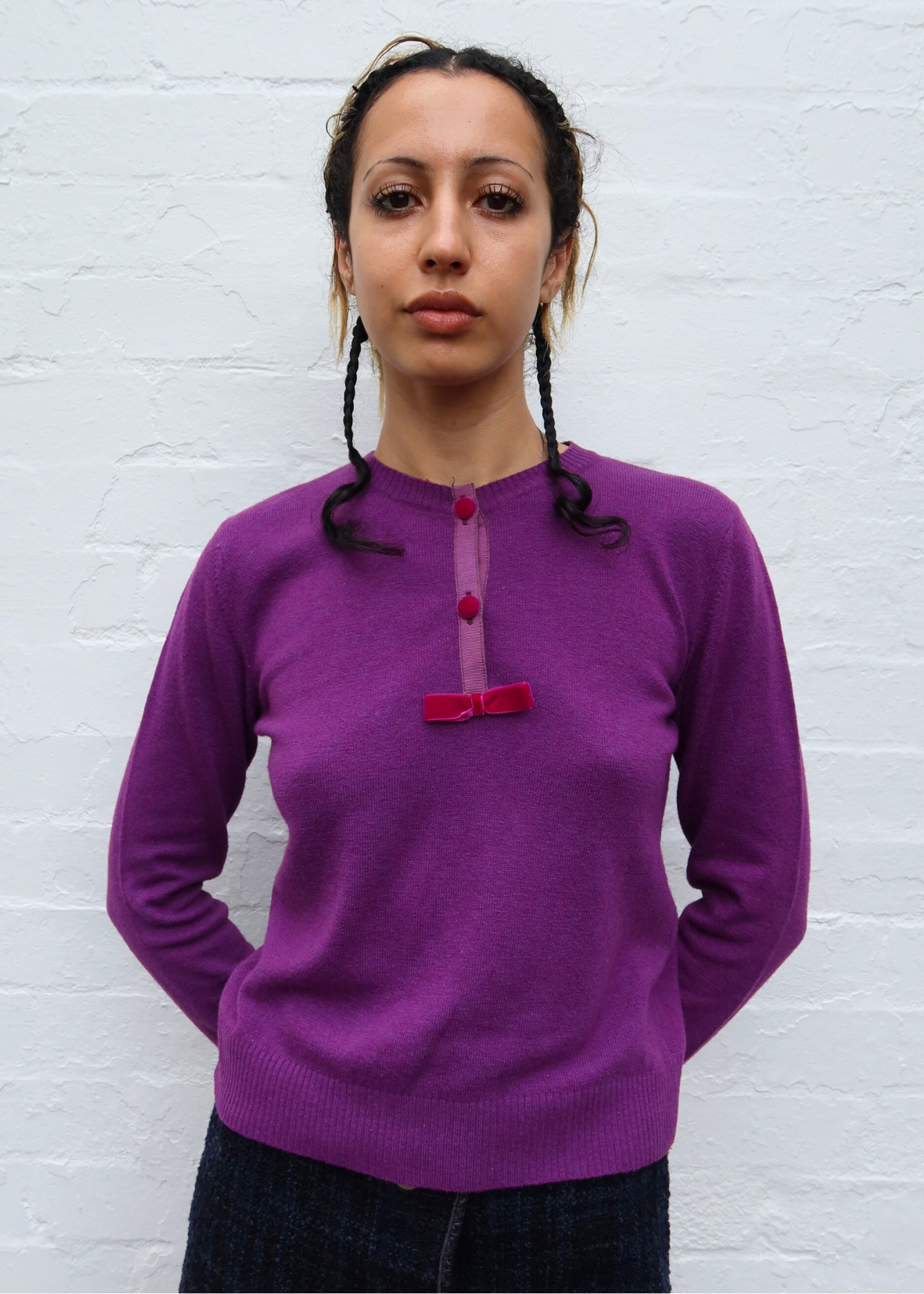 BLUGIRL BLUMARINE (AS IS) Henley Knit Velvet Bow + Buttons