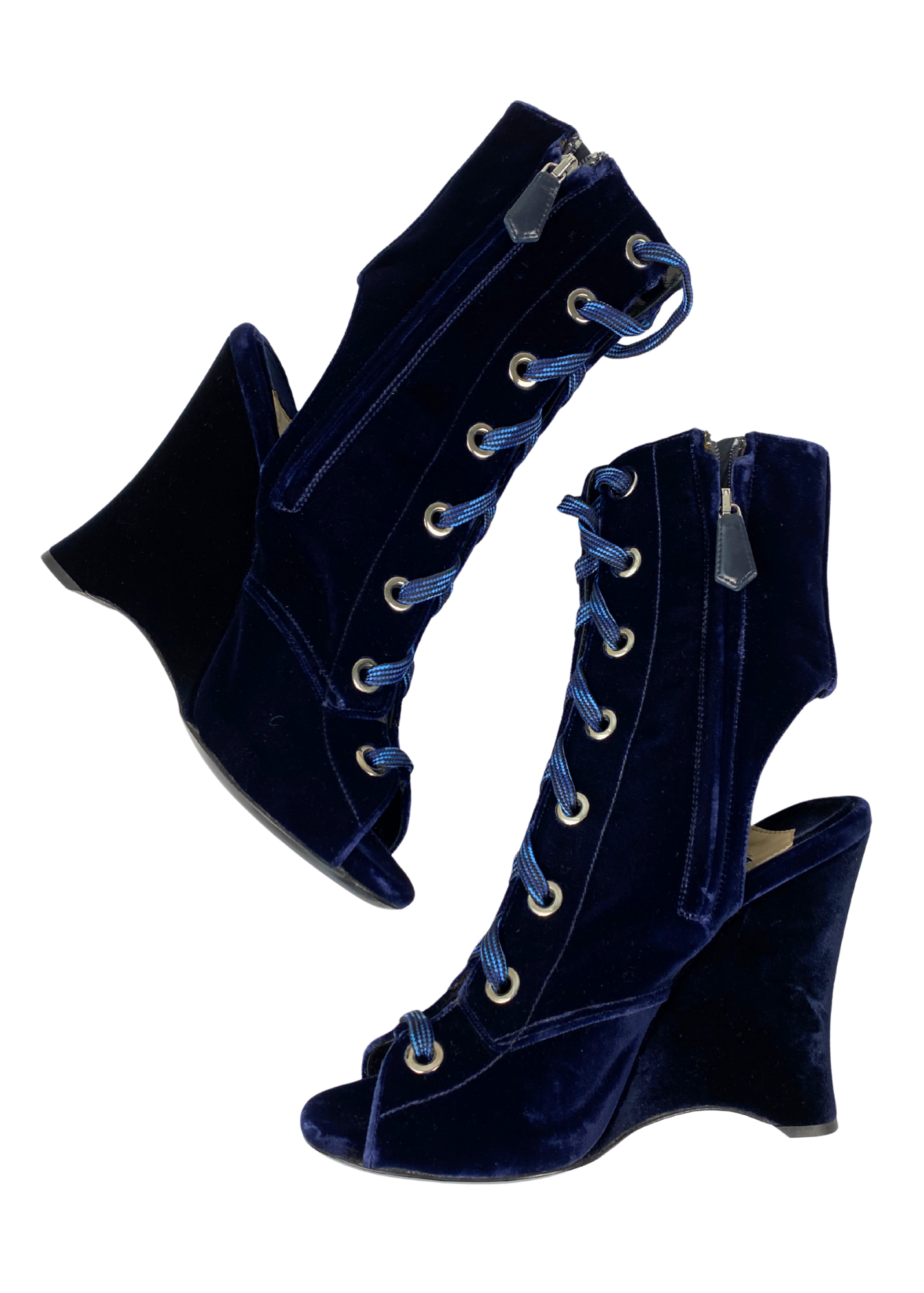 PRADA FW2016 Velvet Lace Up Wedge Boots