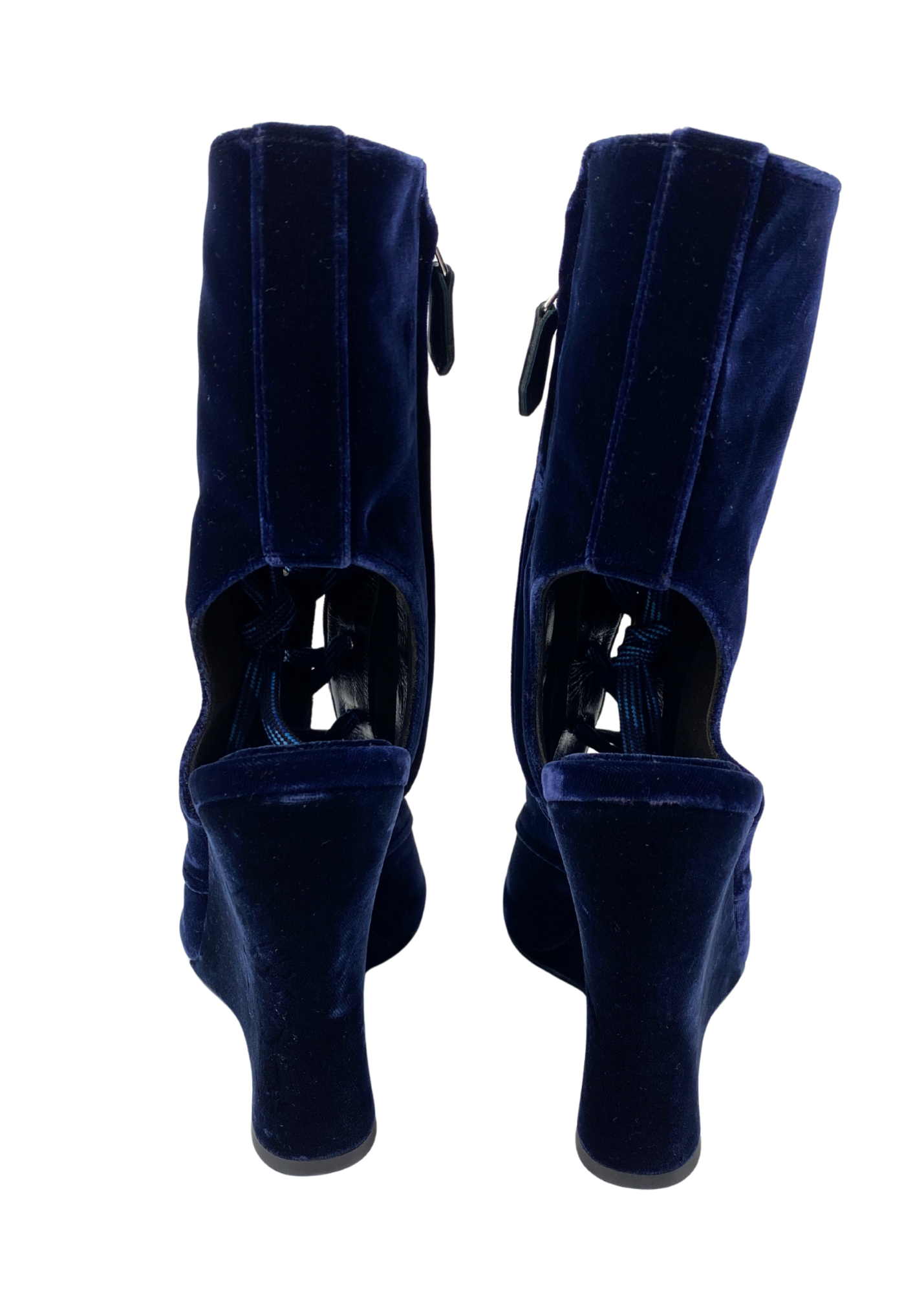 PRADA FW2016 Velvet Lace Up Wedge Boots