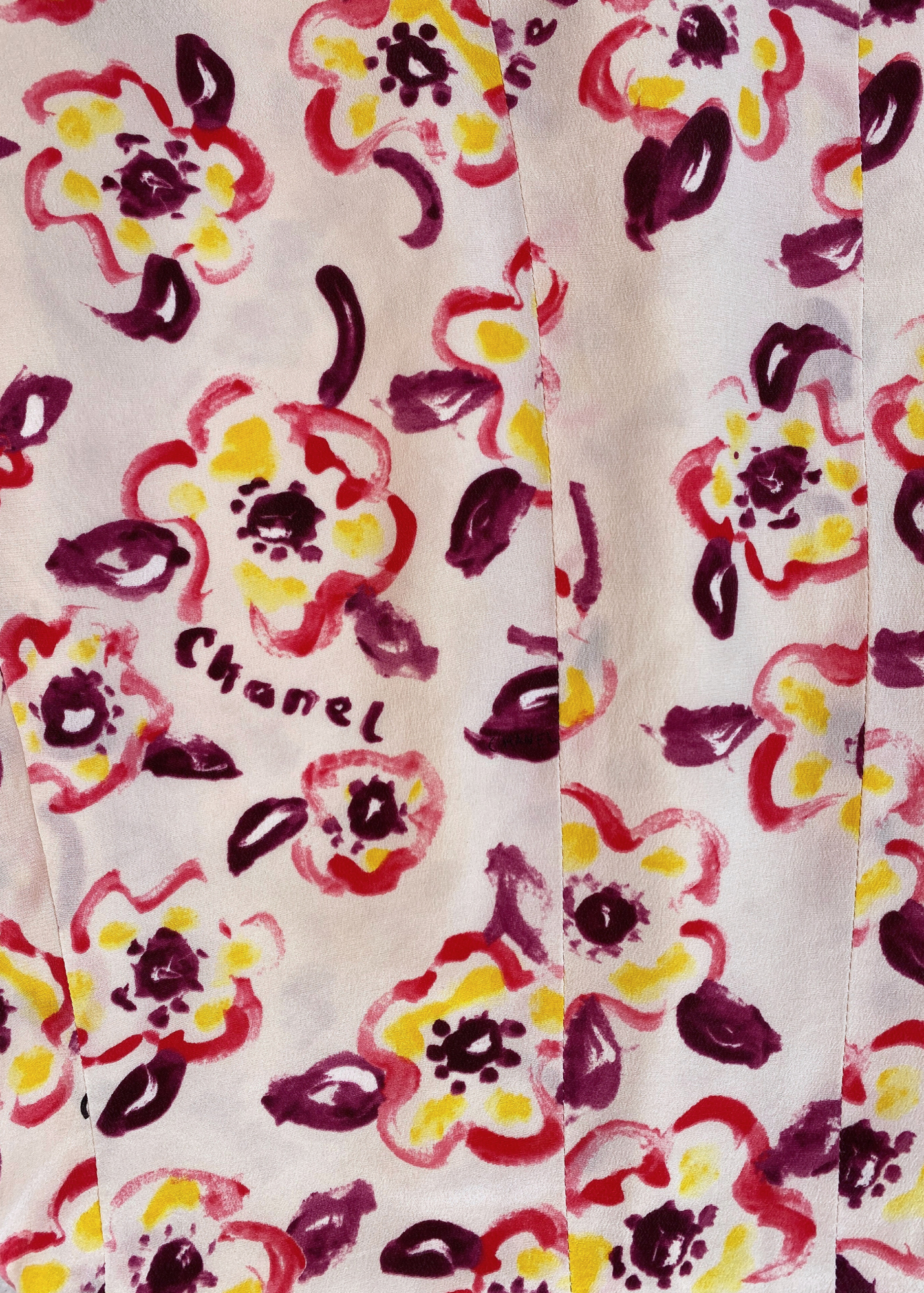 VINTAGE CHANEL (AS IS) 1996 Camelia Print Silk Mini Dress