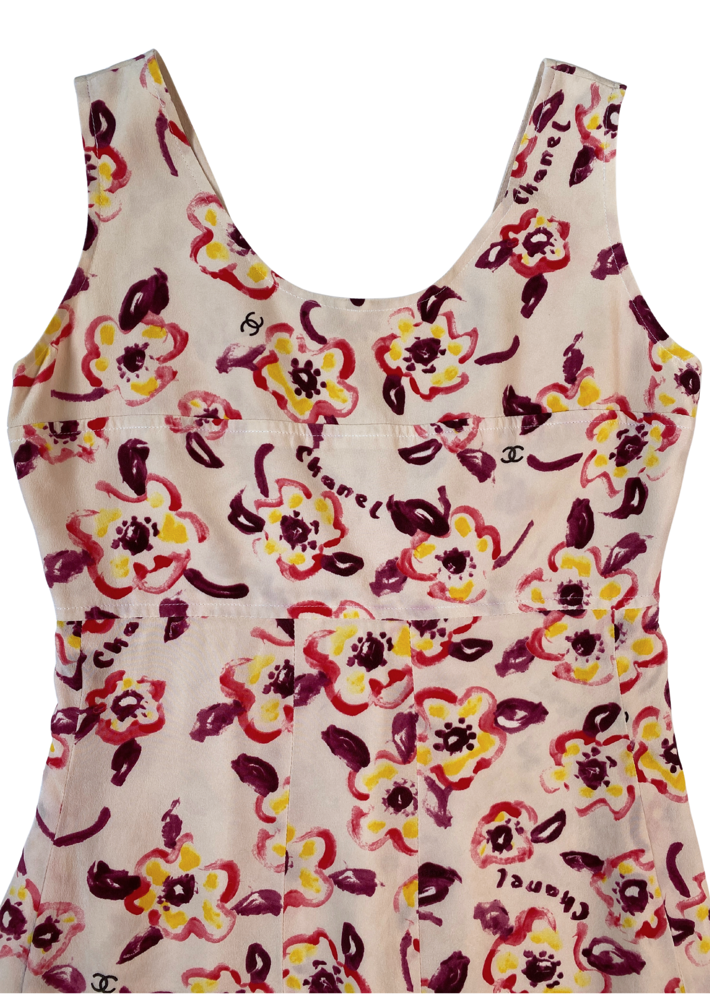 VINTAGE CHANEL (AS IS) 1996 Camelia Print Silk Mini Dress