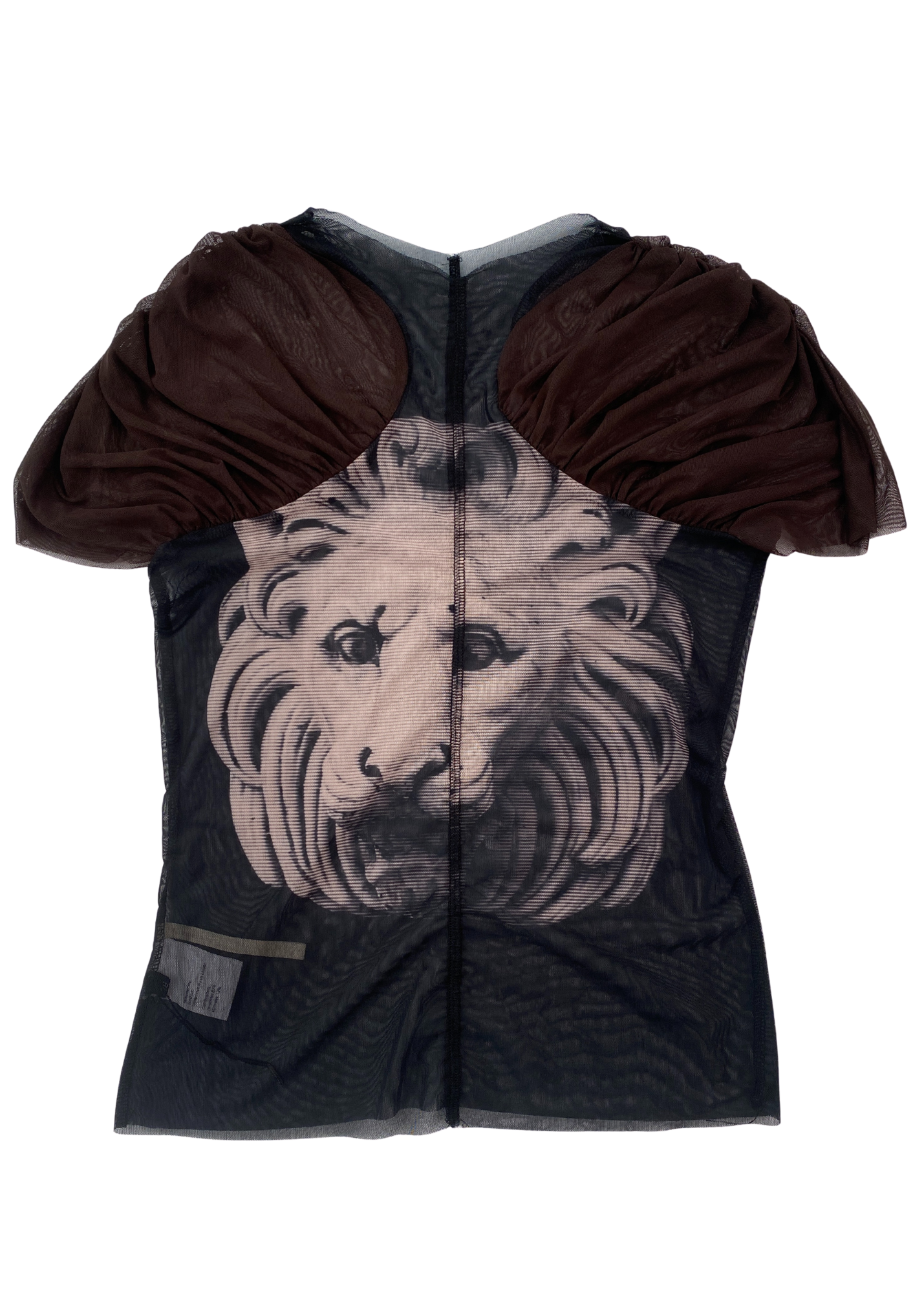 LALAMEEMEE Lion Statue Print Gathered Mesh Top